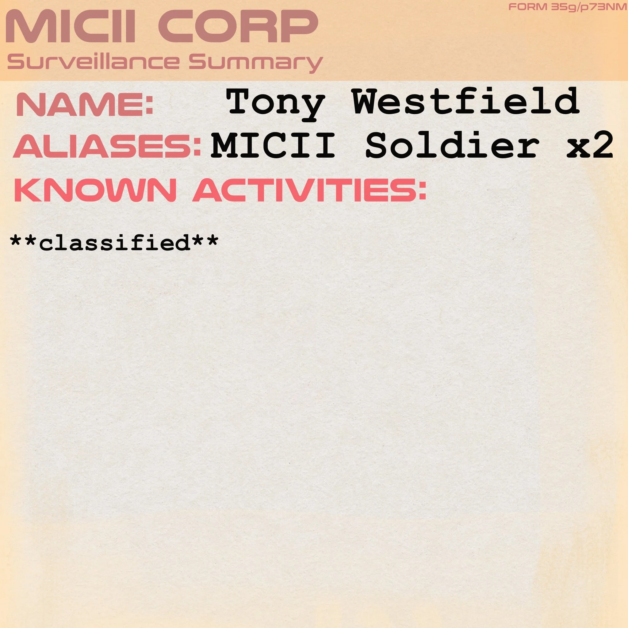 Tony Westfield, Witchpunk