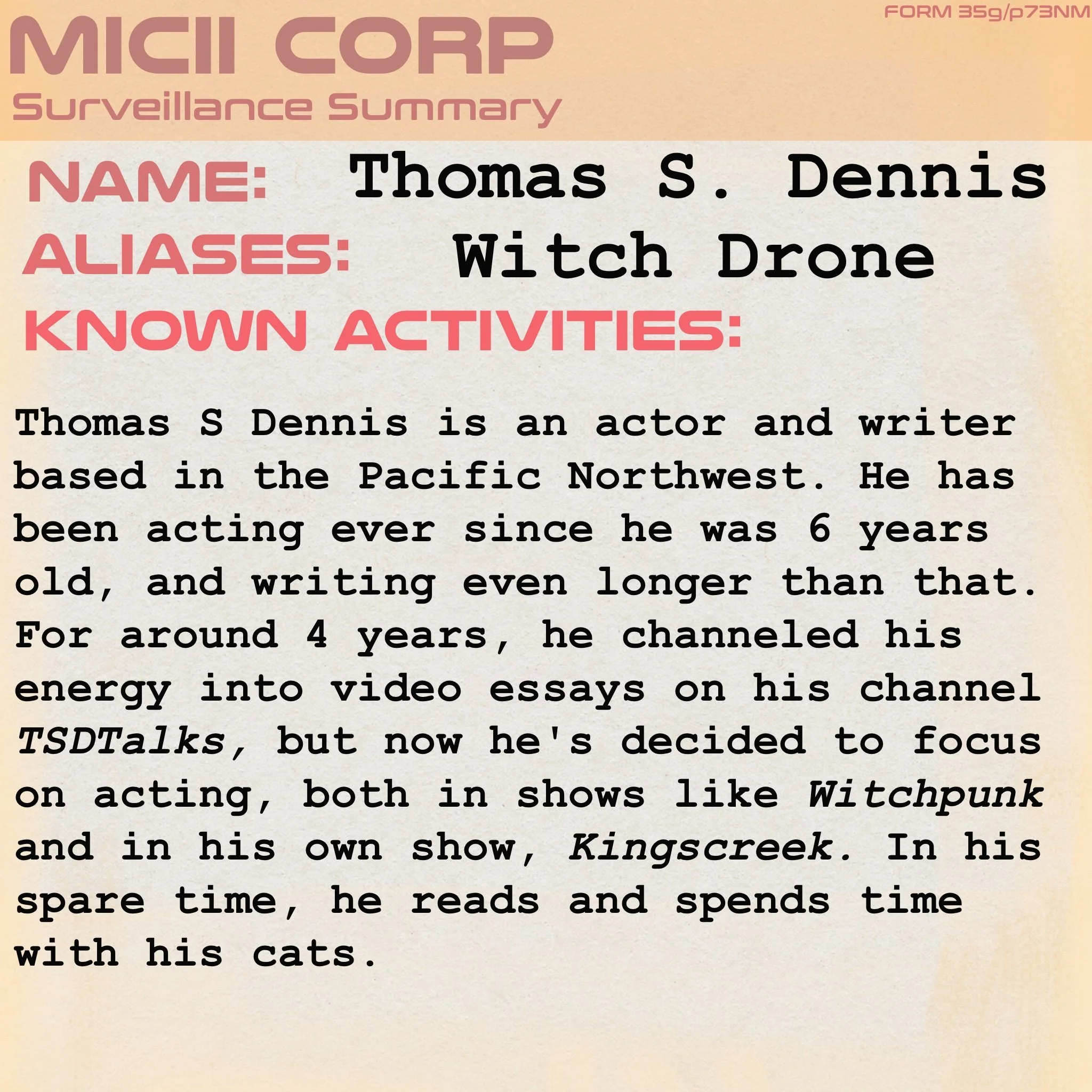 Thomas S Dennis, Witchpunk