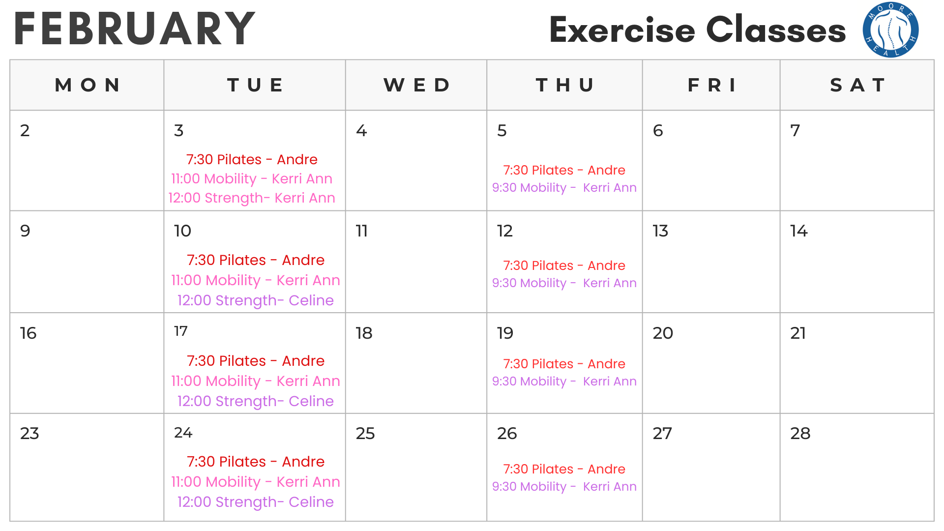 Click to book! Times and practitioners subject to change