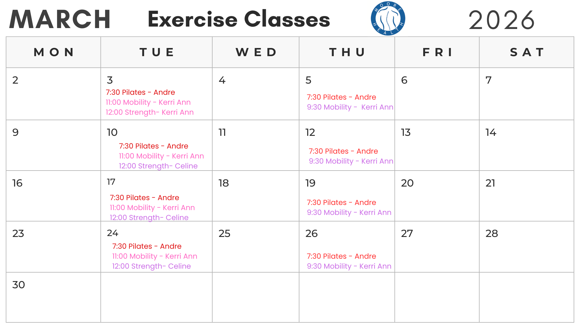 Click to book! Times and practitioners subject to change