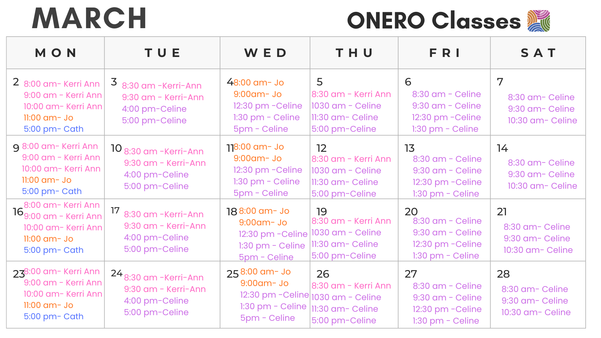 Click to book! Times and practitioners subject to change