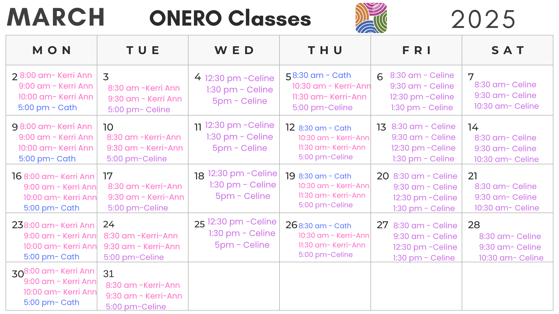 Click to book! Times and practitioners subject to change