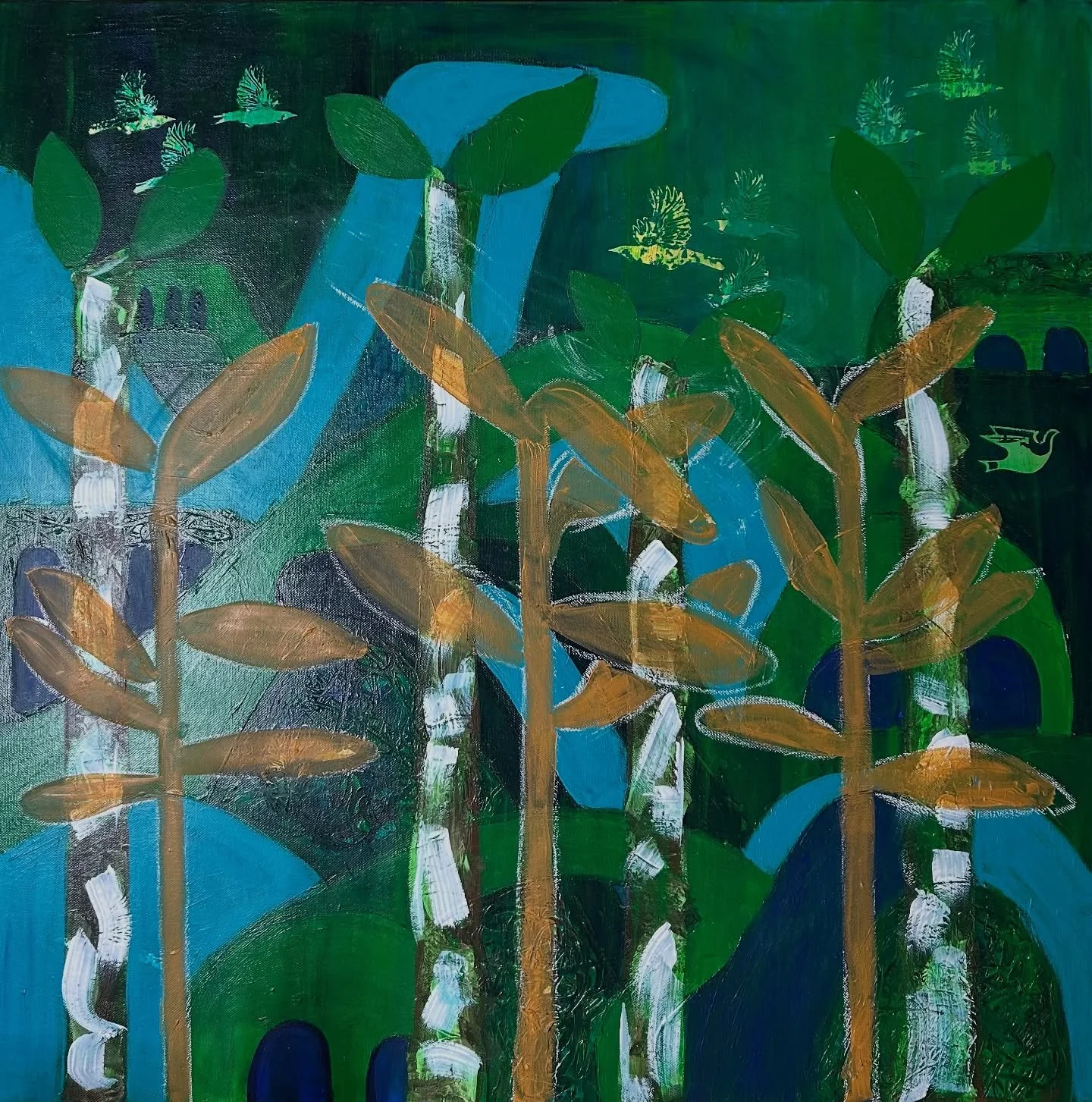 Working on a new idea.
Kauri rickers and leaf shapes.
Under painting shaping up well.