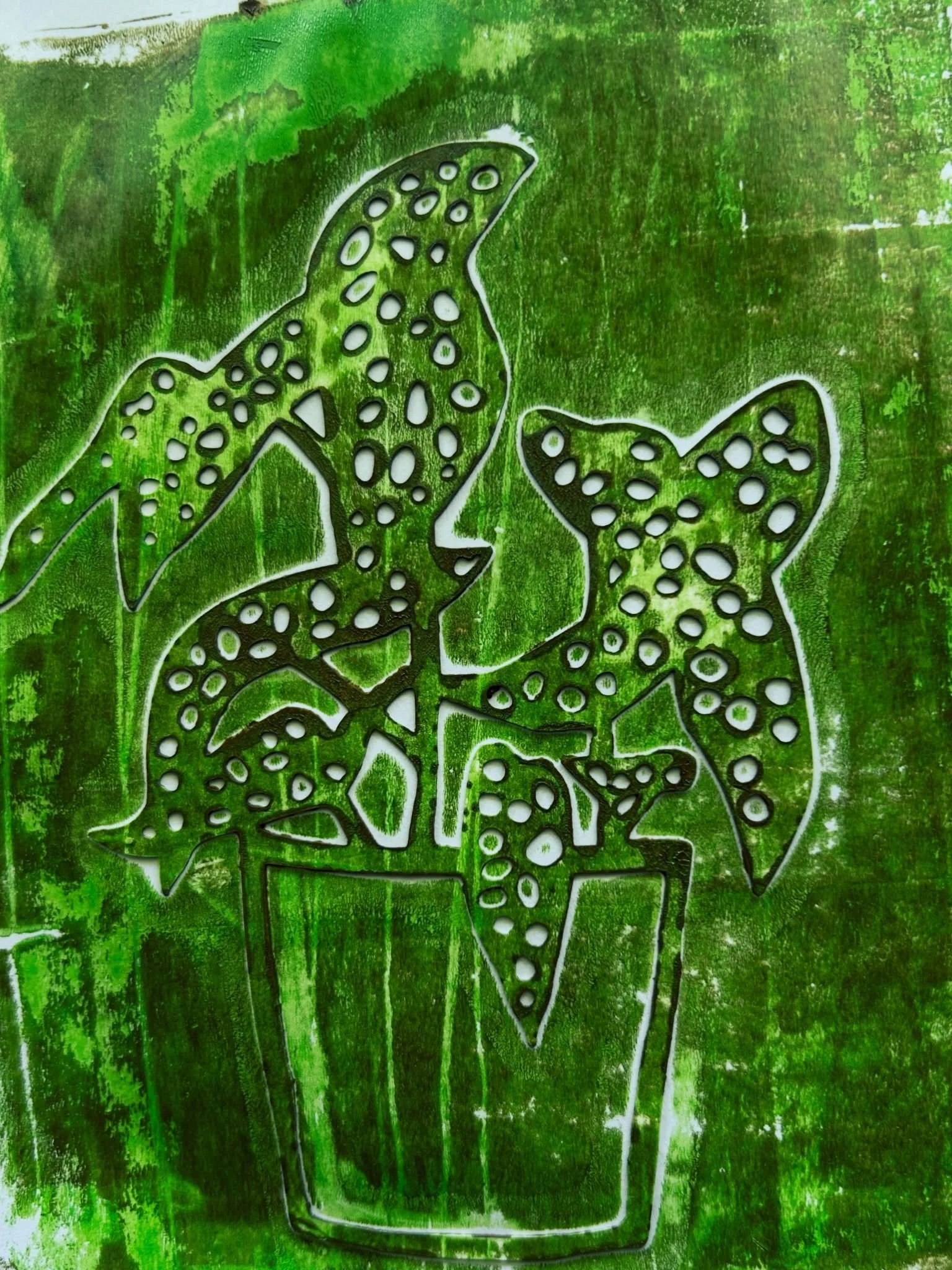 I had a fight with a gelli plate. The gelli plate won but I got one image I liked. Angelwing Begonia.
