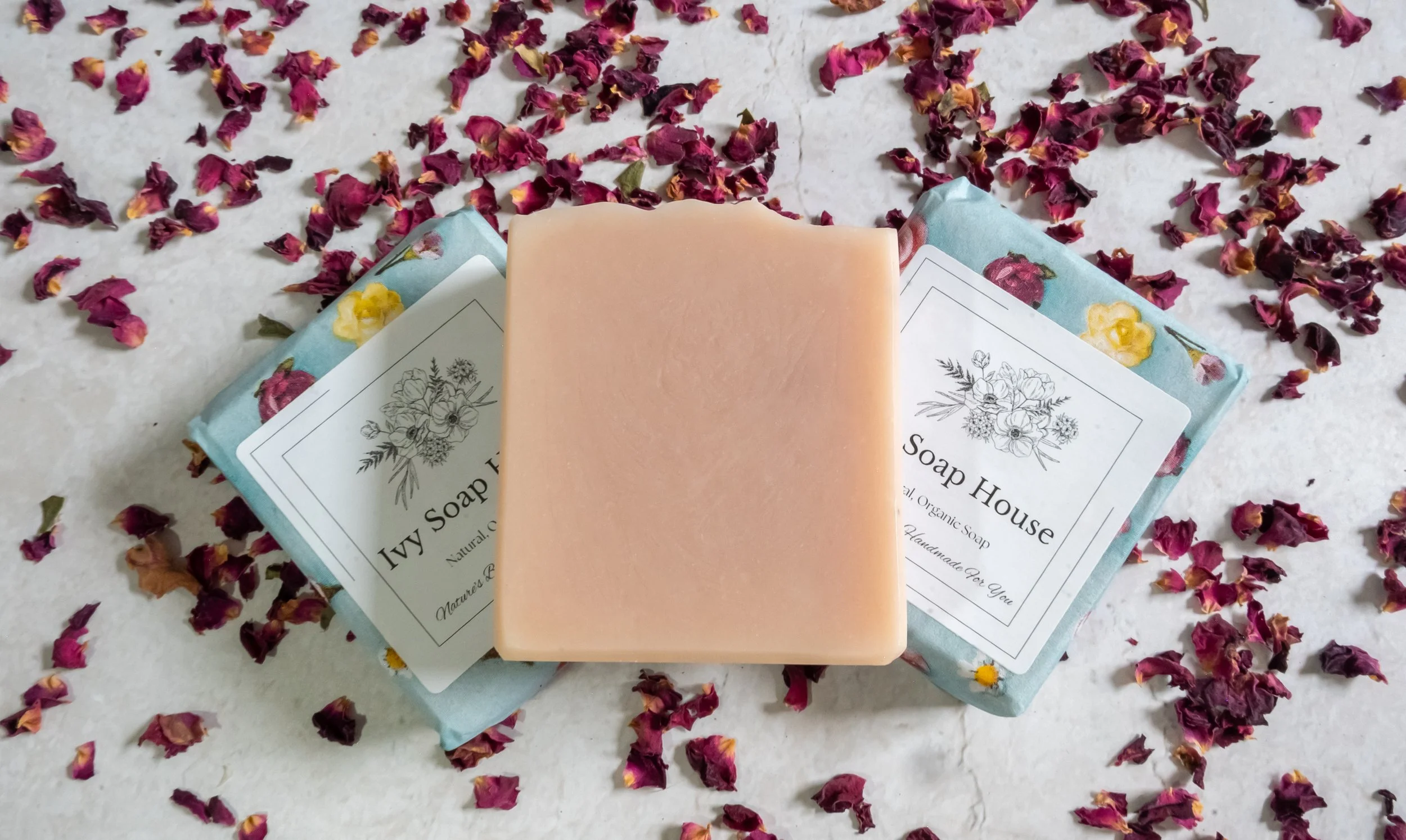 Rose Soap settled in rose petals