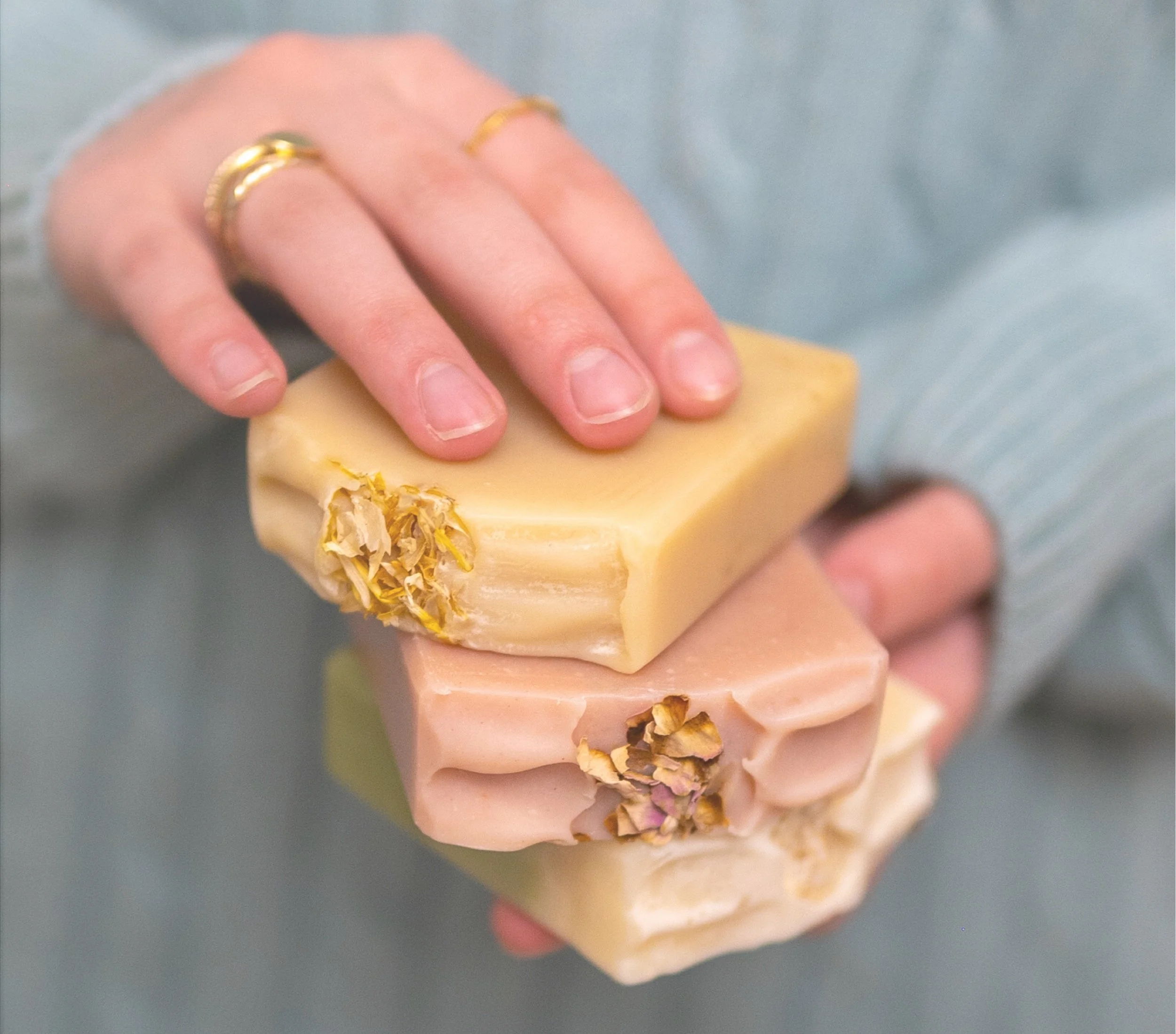 Selection of floral and botanical handmade soaps