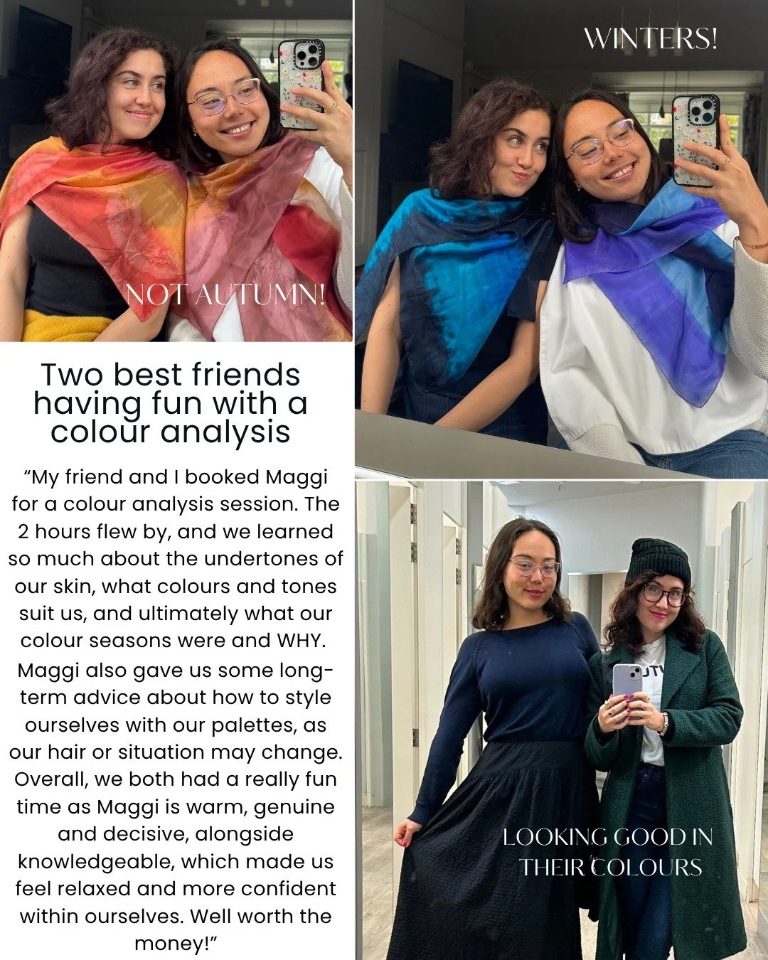 Is your end goal to have a small capsule wardrobe, where everything goes together and looks good on you?

The first step is to have a colour analysis! Find out what colours suit your skin tone.

Who doesn't want to know how to look their most attract