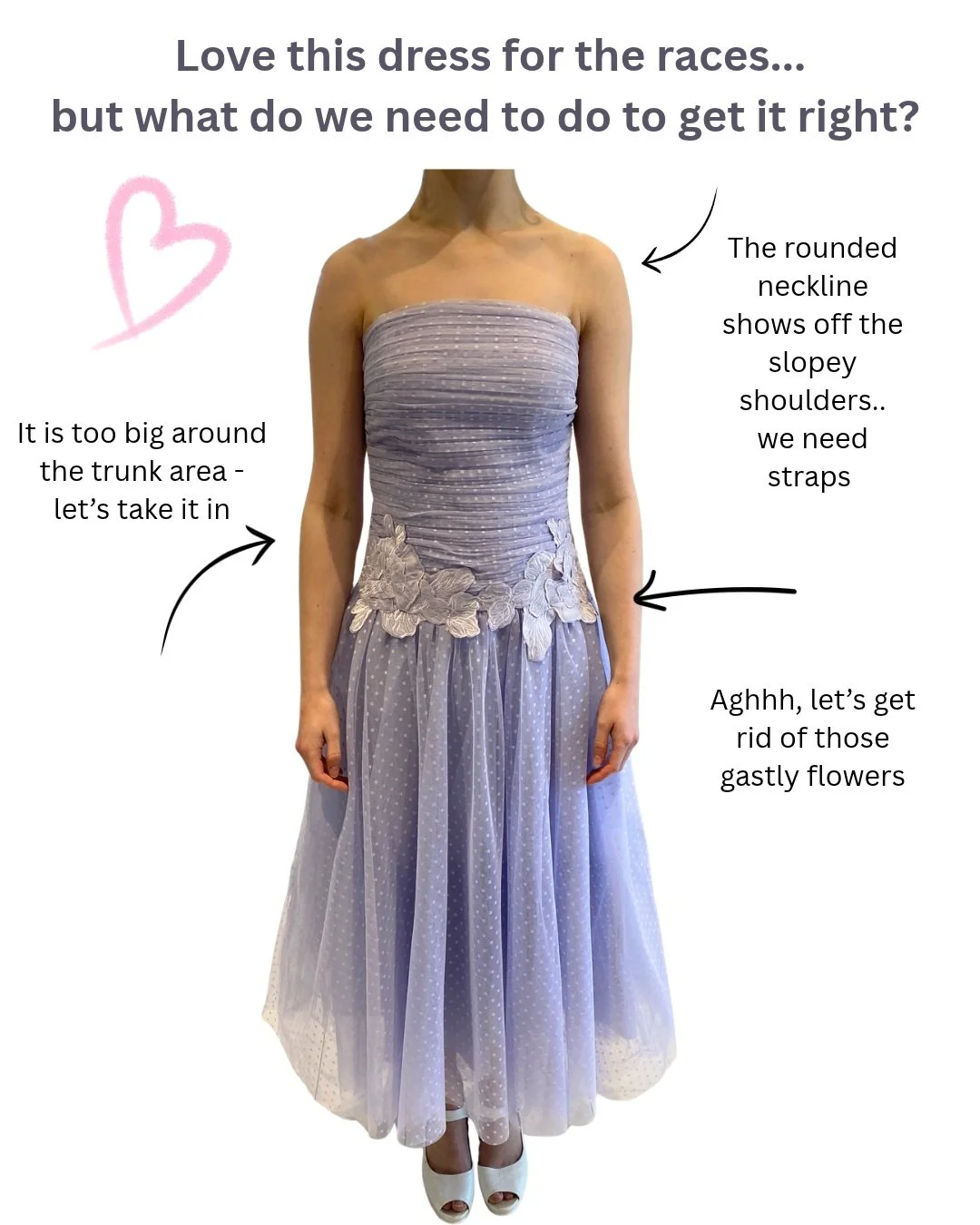 When you see a dress you like but it doesn't look right, don't give up! 

YOU NEED A GOOD TAILOR &amp; KNOWLEDGE OF YOUR COLOURING AND BODY. 

Some things need just a little tweaking to get right.

Here we needed to -
1. Bring those shoulders back up