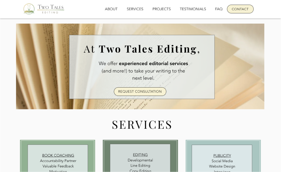 Two Tales Editing, Logo Design, Web Design, Web Maintenance