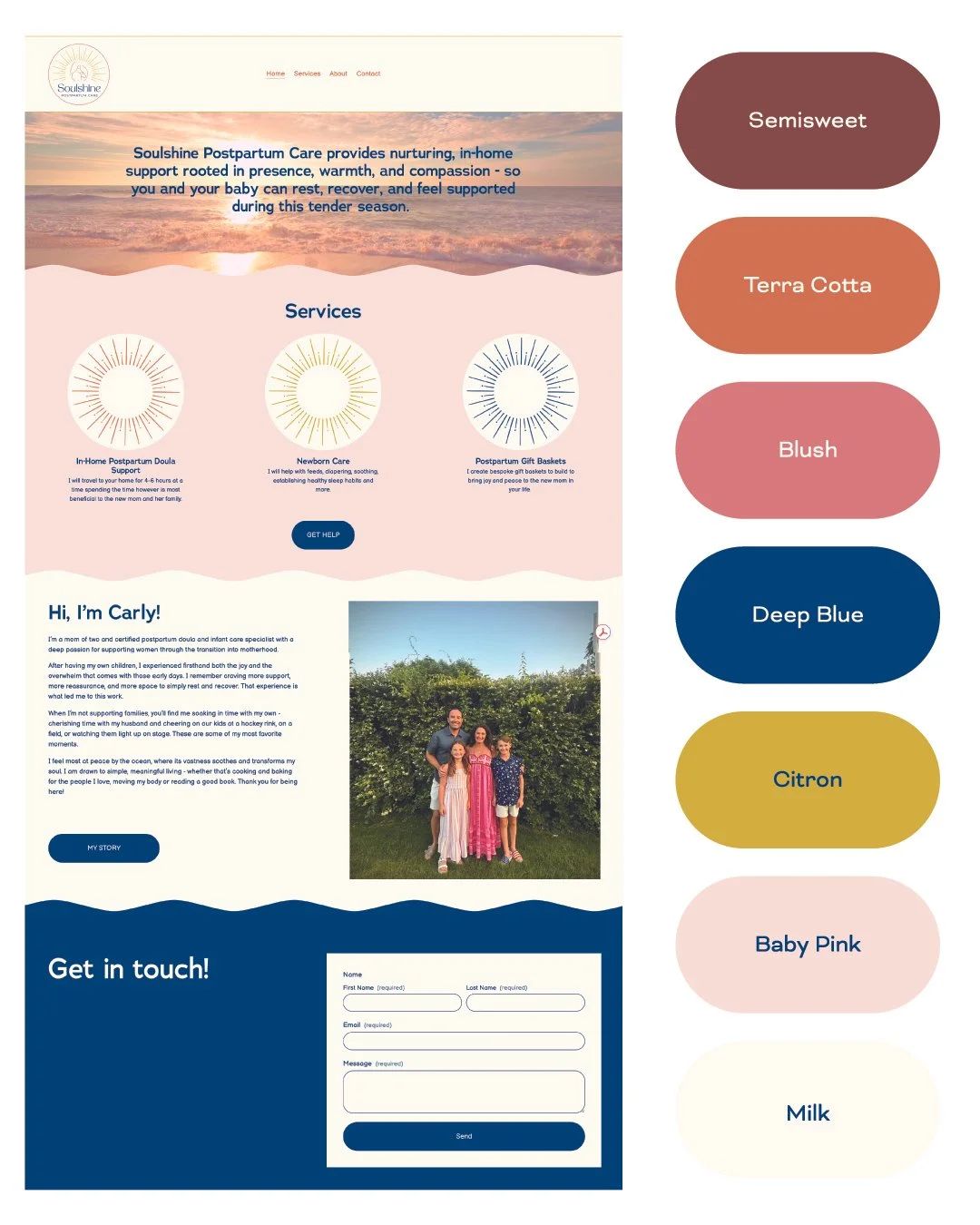 Soulshine Postpartum Care, Logo Update, Visual Design, Web Design