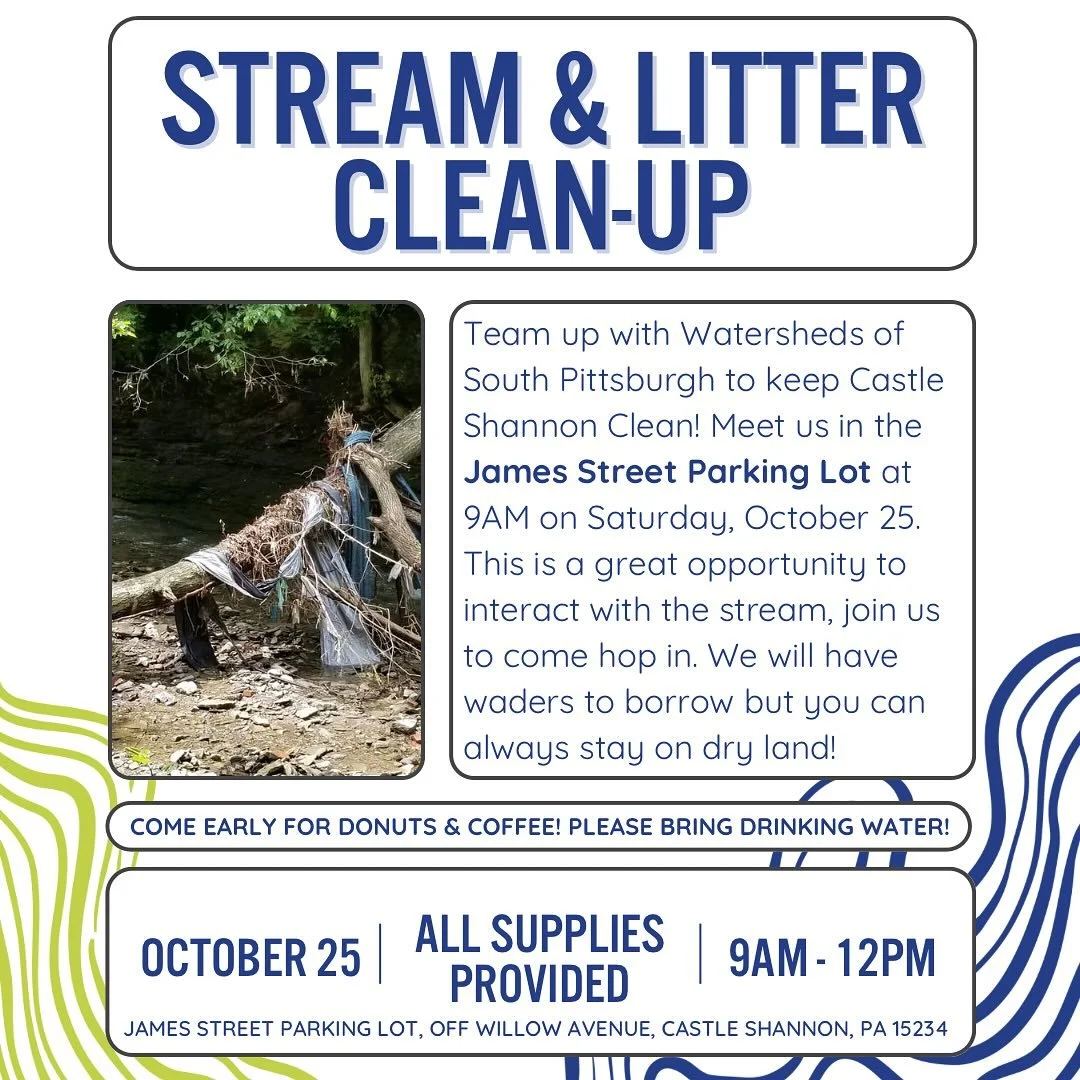 This coming Saturday join WoSPgh to keep Castle Shannon clean! 🚮 We will be cleaning litter from Saw Mill Run and the streets of Castle Shannon while enjoying the brisk October morning. Come early to enjoy coffee ☕️ and donuts 🍩! Meet in the James 