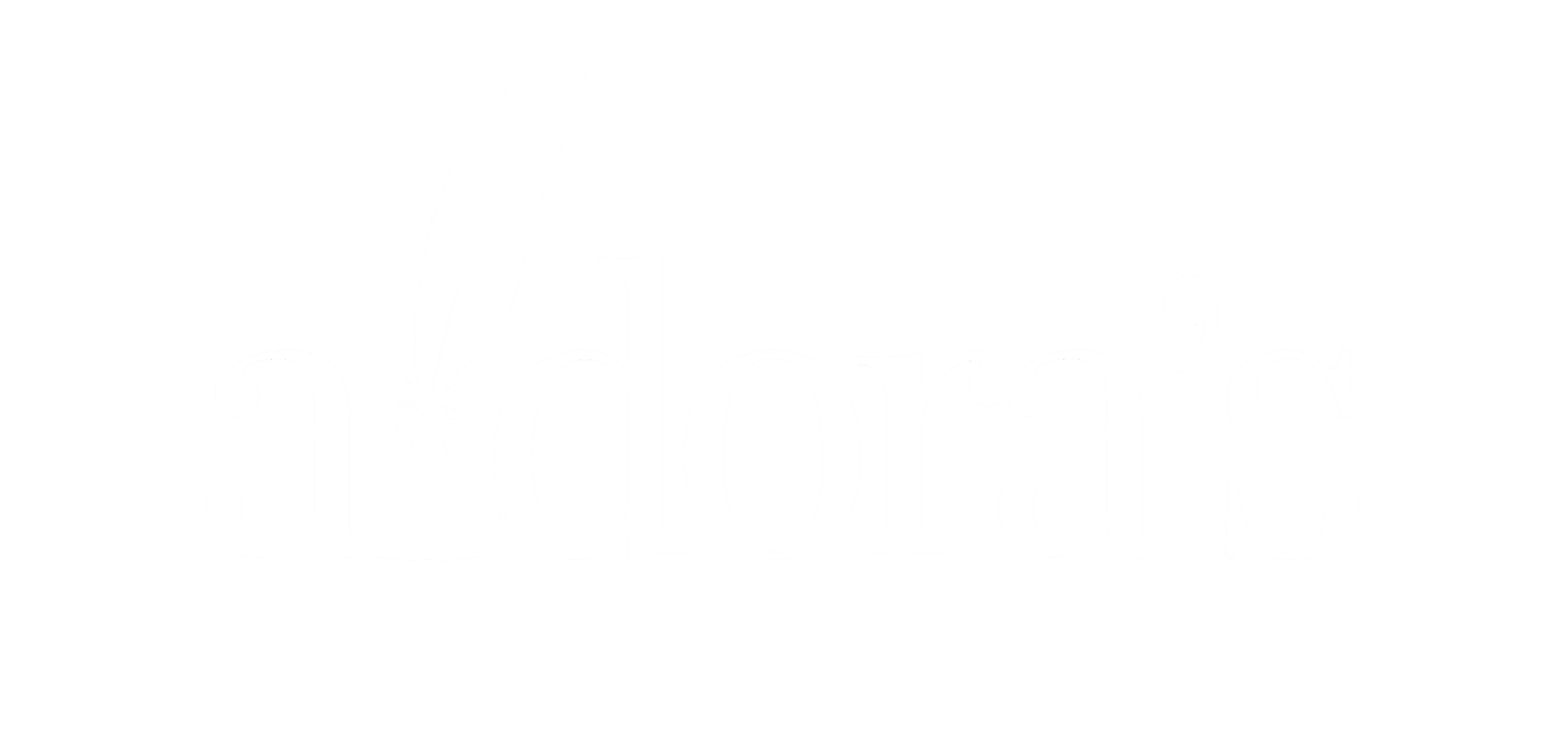 Black background with white text reading "adora's" and a white quill pen above the letter "a".
