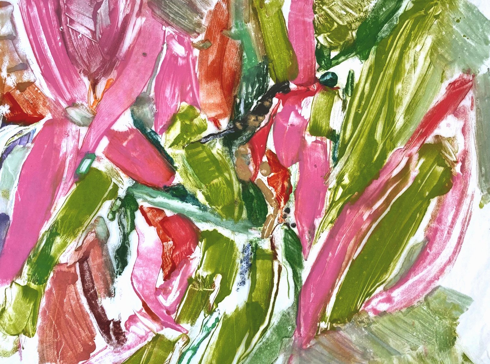 Purposely Pink, Encaustic Monoprint 20 x 28