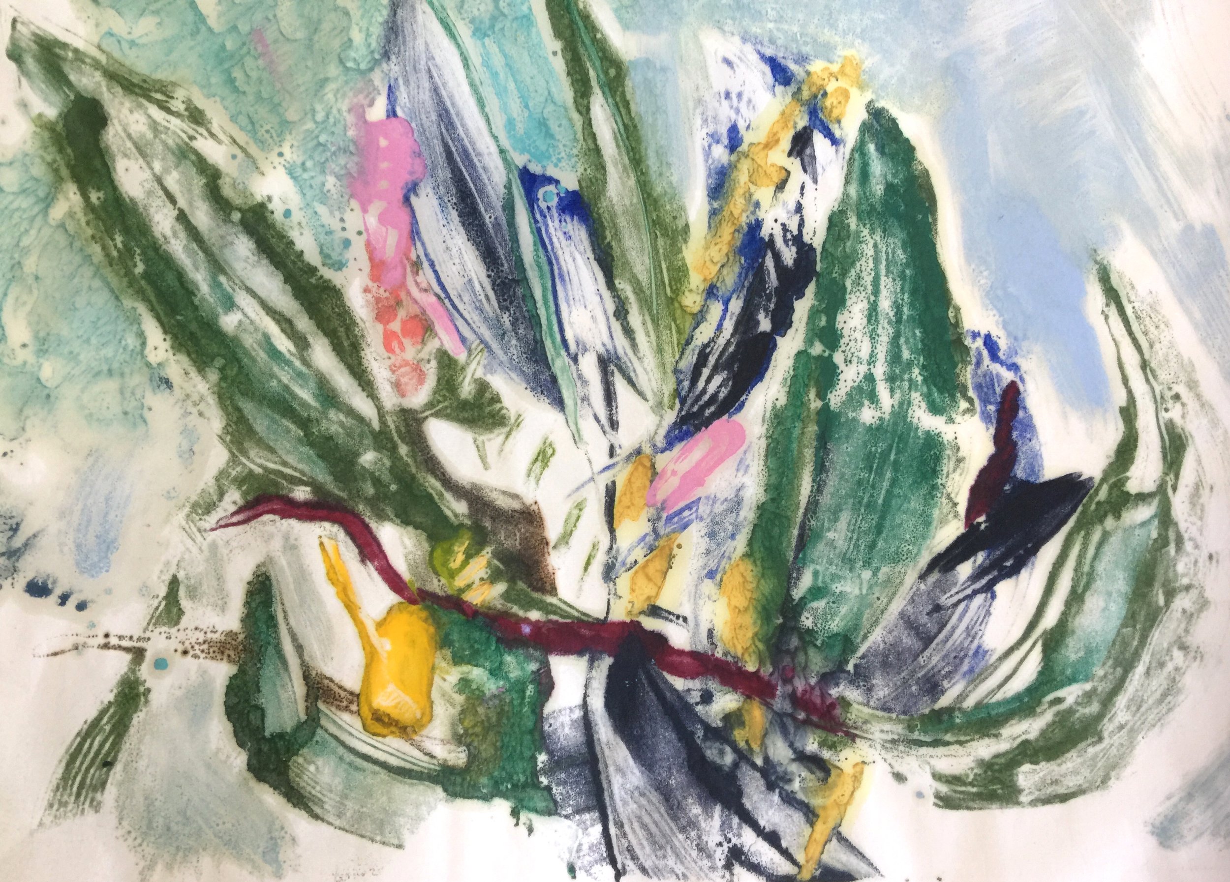 Whirled Within, Encaustic Monoprint 18 x 25