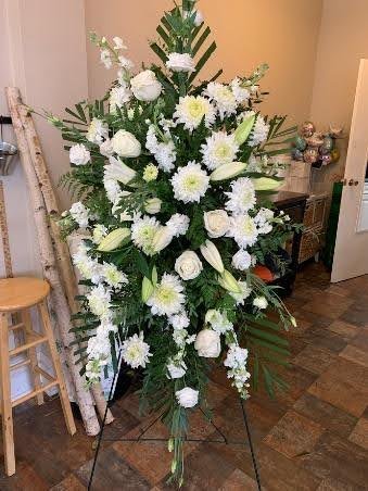 white floral standing spray