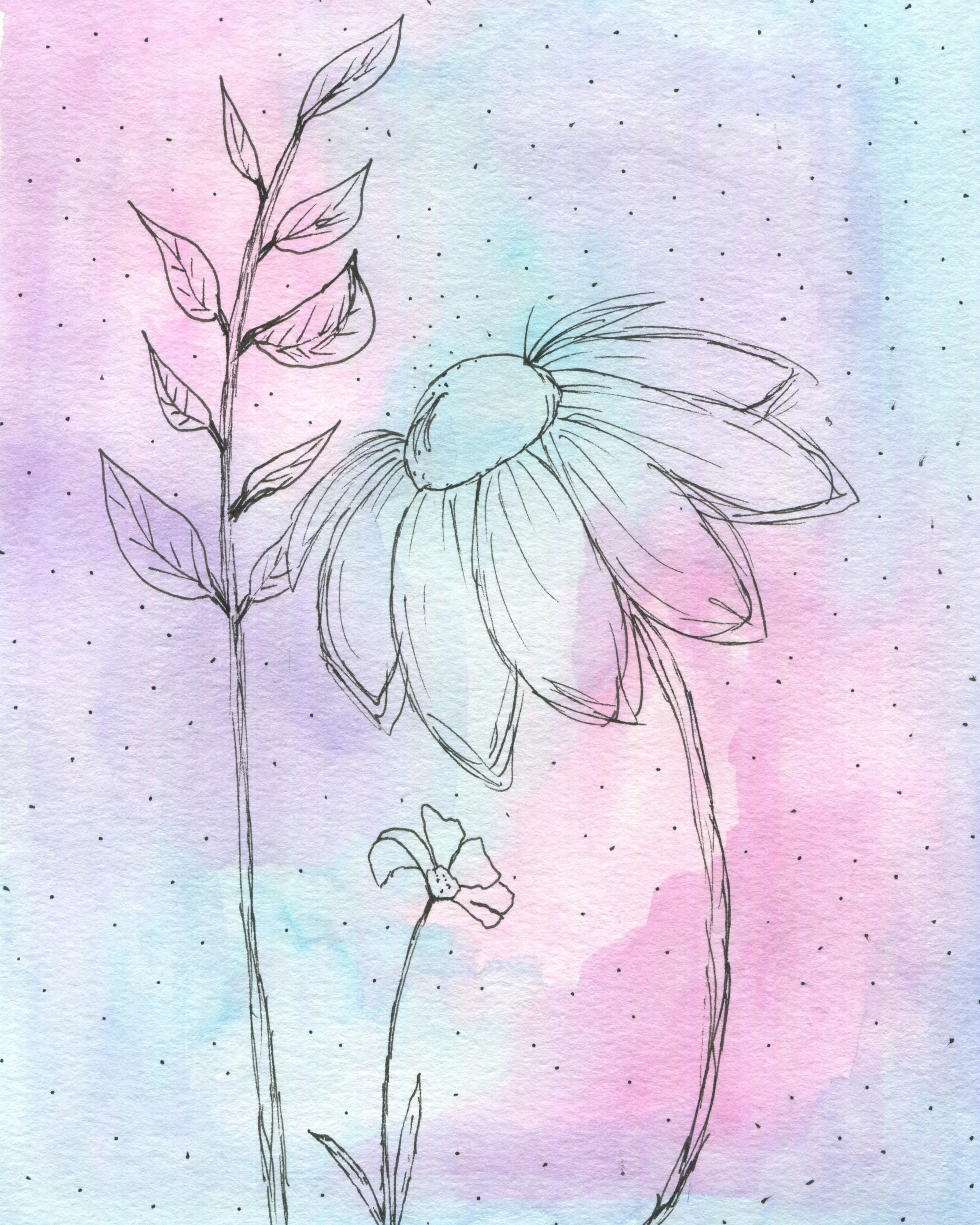 Flowers - Ink Line Flower and Leaves on Pink Blue Bkgd edited.jpg