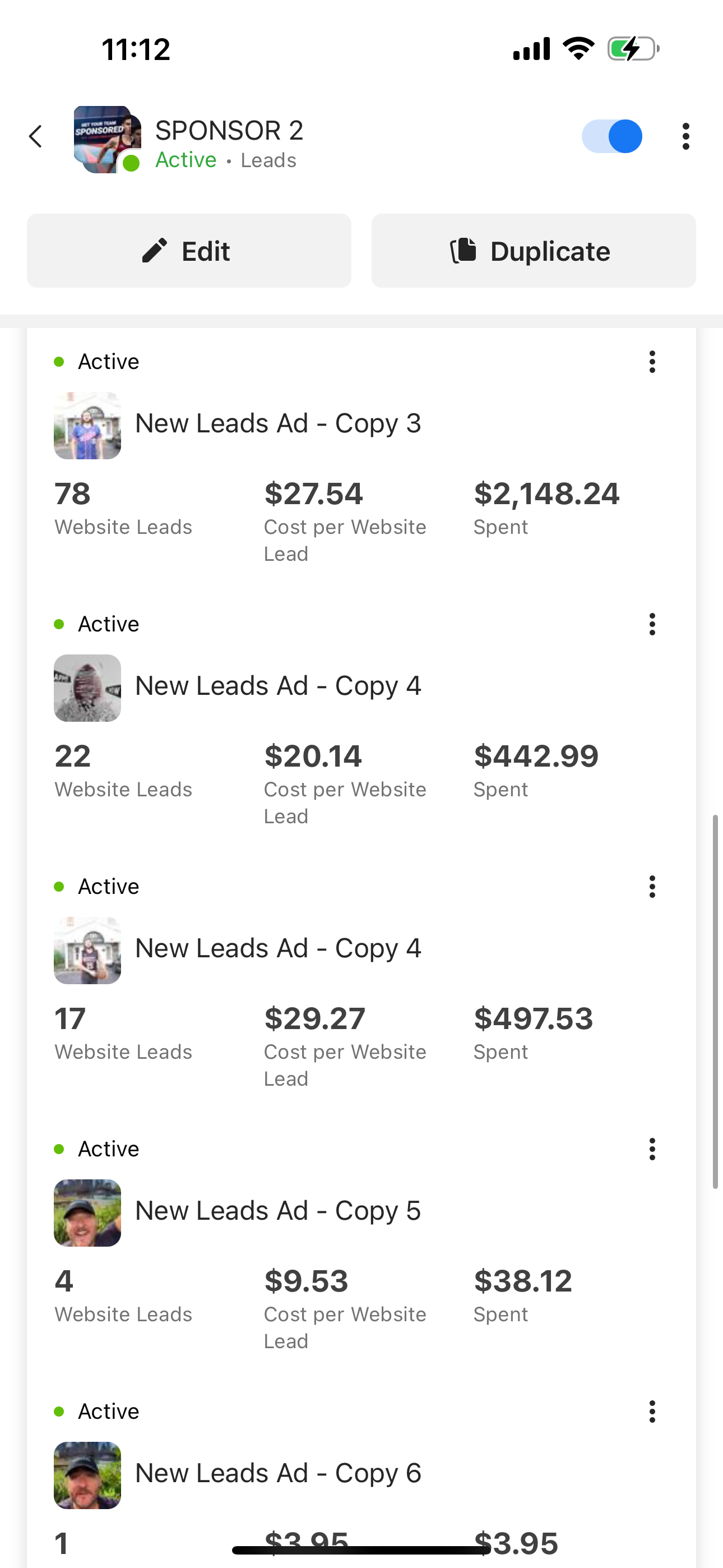 Meta Ads Manager lead generation proof screenshot