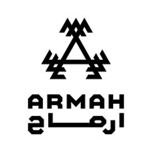Geometric triangular logo with the word 'ARMAH' in bold letters and Arabic text below.