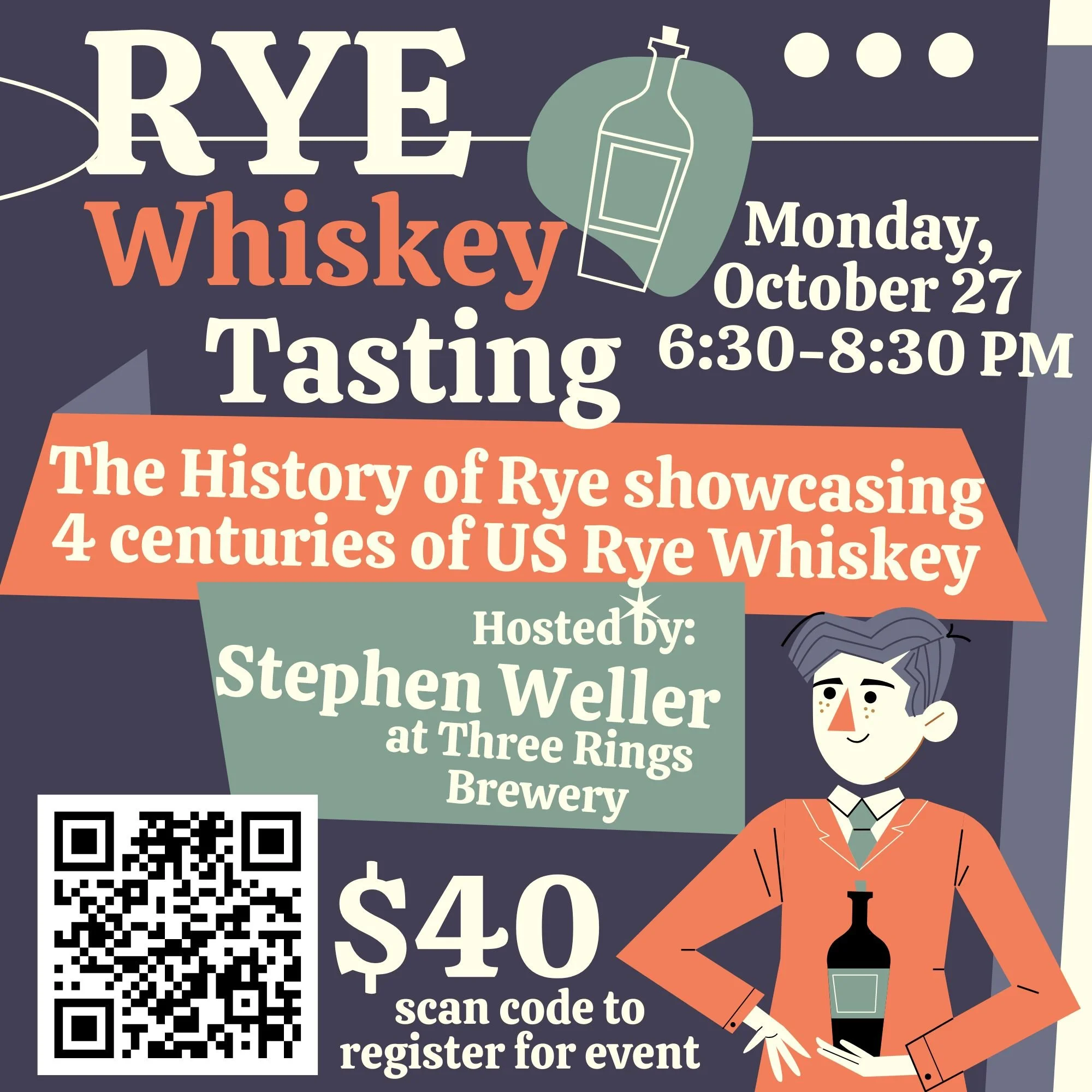 Learn about the history of Rye Whiskey in the US during this informative tasting on October 27, four centuries of distilling, family businesses and so much more! Seating is limited. Snacks will be provided, cost is only $40. Register with this link: 