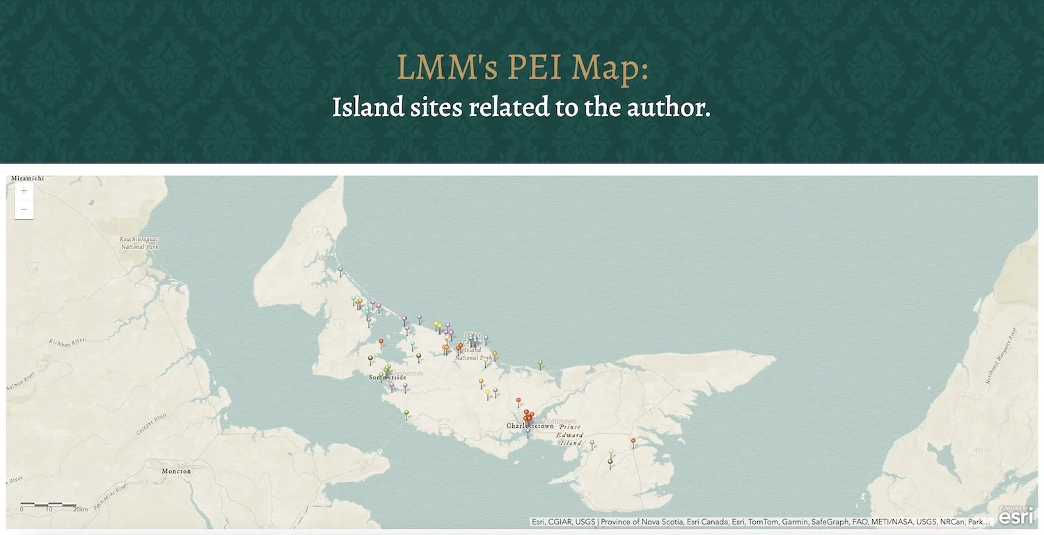 An image of the L. M. Montgomery Institute's interactive "LMM's PEI Map," with "Island sites related to the author."