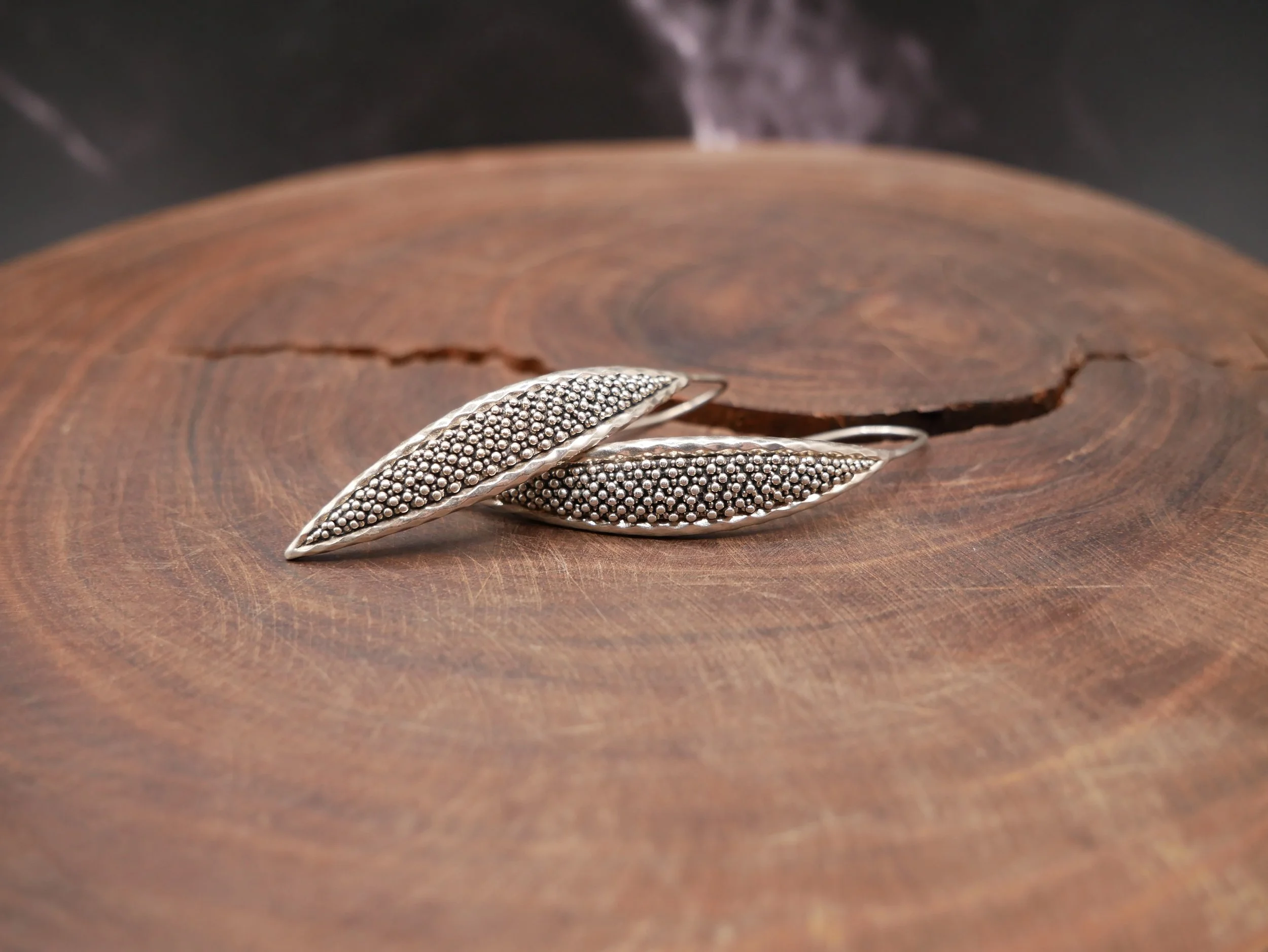 Michael Dawkins Sterling Silver Pebbled Elongated Hook Earrings