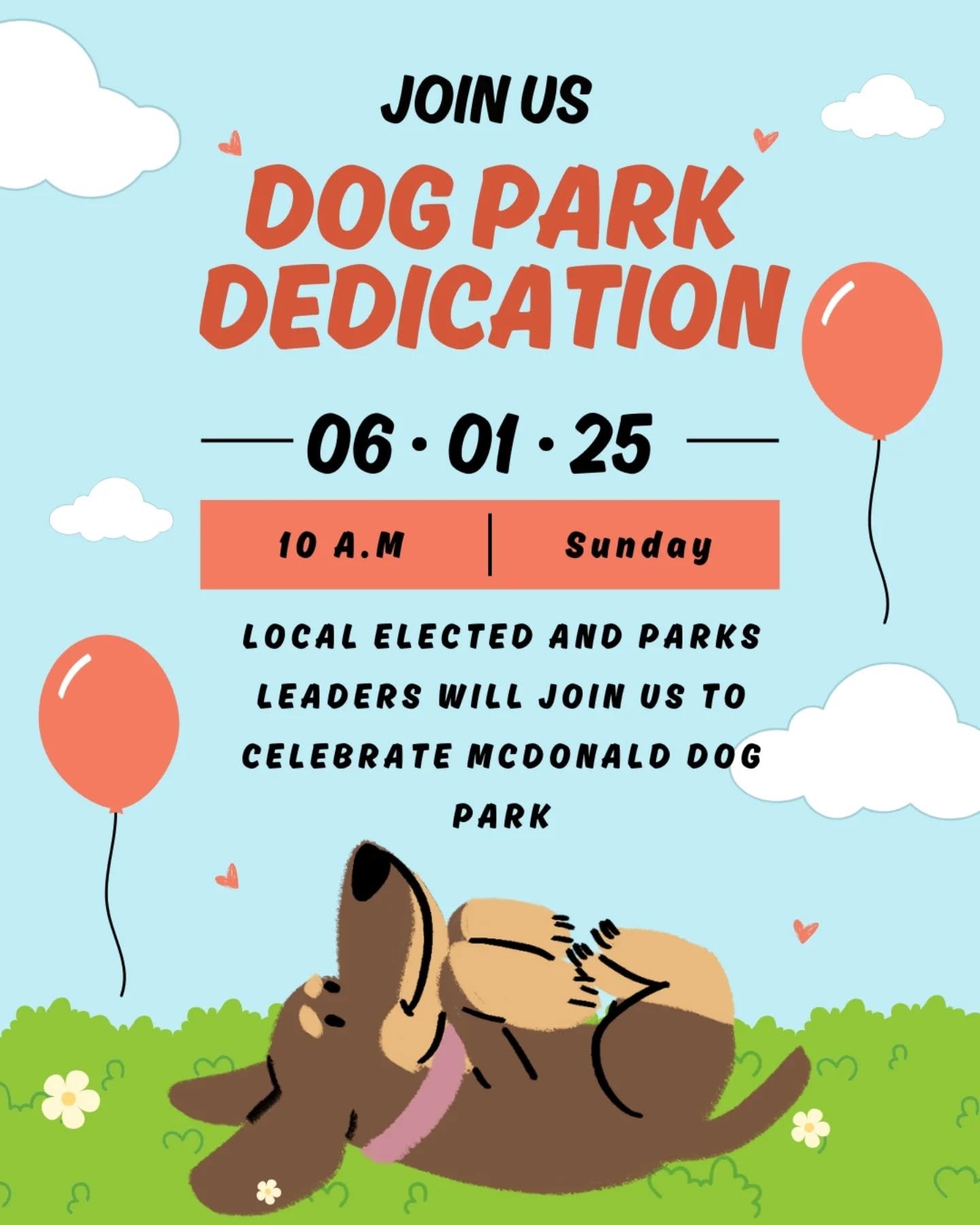 Join us this Sunday as we celebrate McDonald Dog Park with its official dedication. All are welcome at the celebration but only approved member dogs will be allowed inside the dog park. If you are interested in joining the dog park as a member, email