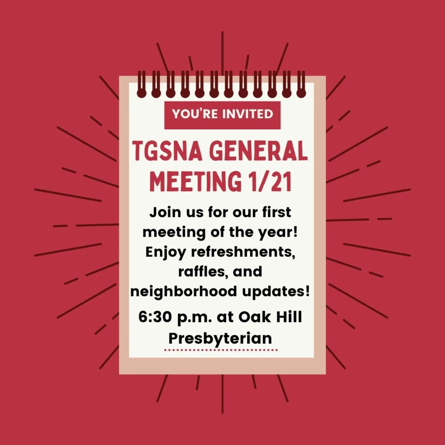 Join us this Wednesday for our first meeting of 2026! All are welcome!&nbsp;We will have refreshments and raffle prizes. To celebrate the new year - all attendees will have a chance to win a gift card to a new neighborhood restaurant.

Our associatio