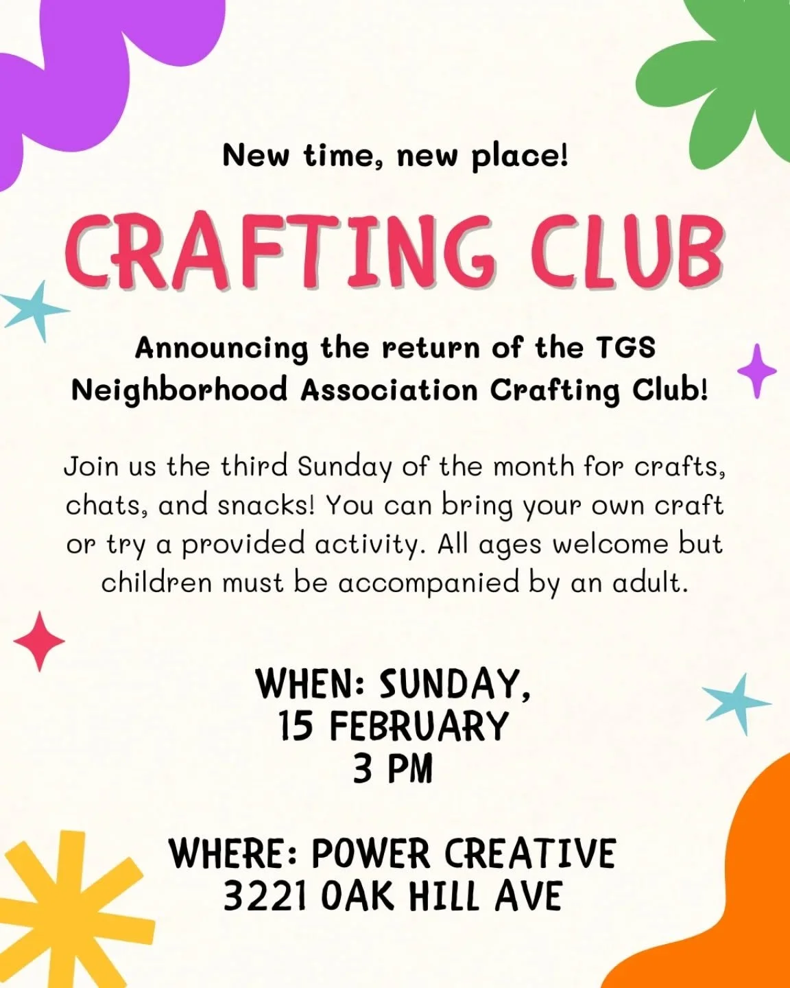 The Tower Grove South Crafting Club has returned!

We will now be meeting on the third Sunday of each month at Power Creative, the former church at 3221 Oak Hill Ave. The next meeting will be Sunday, Feb. 15th. Come by starting 3 p.m.

Feel free to b