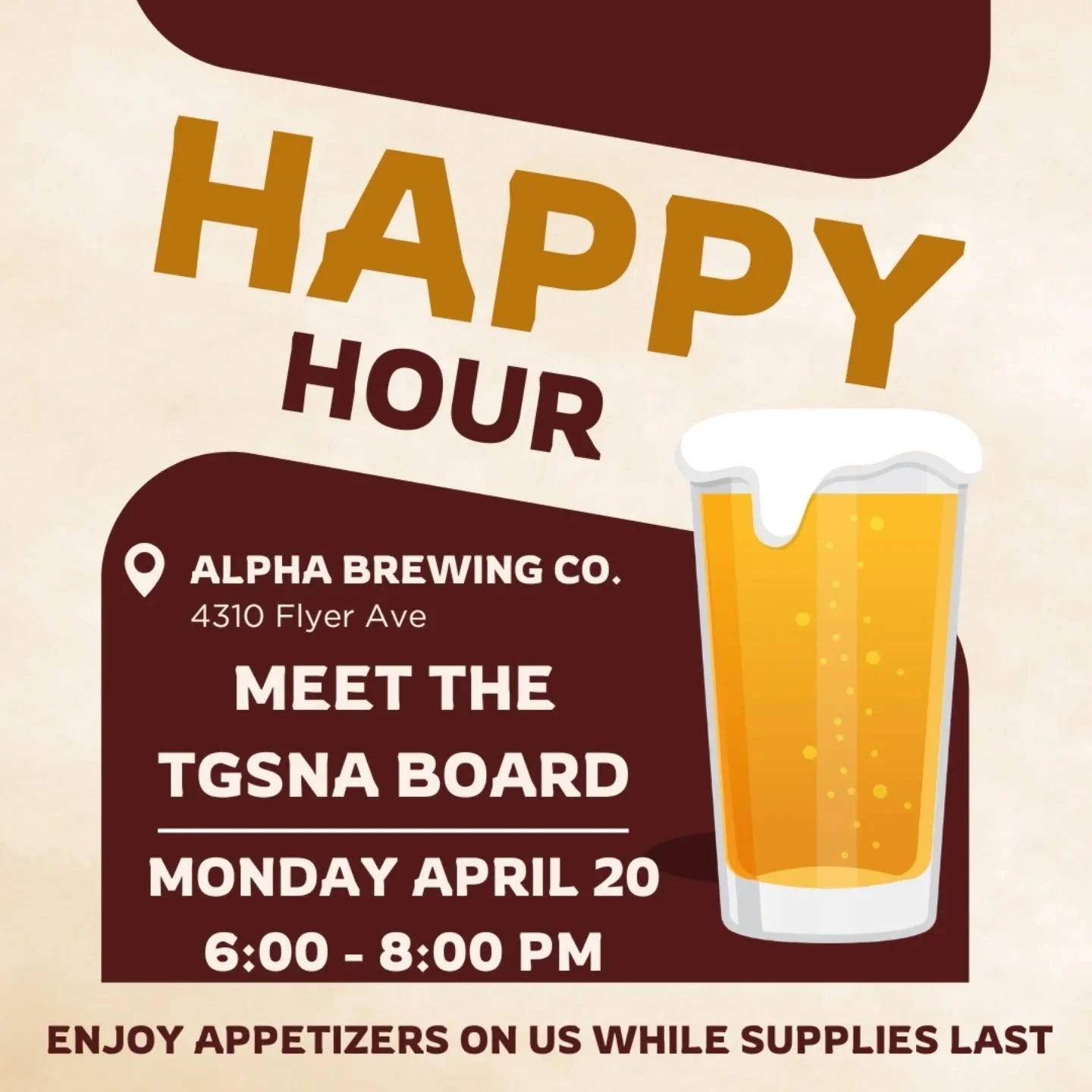 Join us tomorrow for the first of two community gatherings hosted by Tower Grove South Neighborhood Association. TGSNA has ordered some tasty bites, first come first serve!

Find TGSNA at @alphabrewingcodistillery Monday 4/20 from 6-8 pm. Meet member