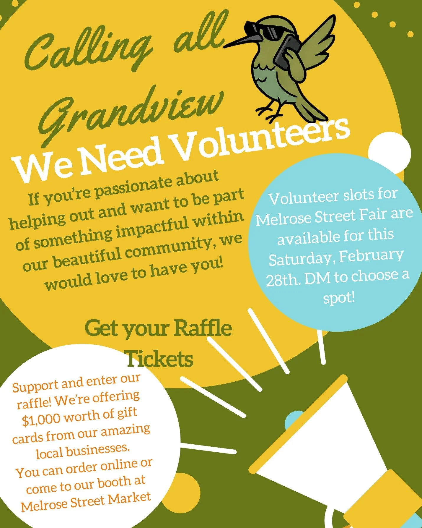 📣 Calling all Grandview!

We still have a few volunteer spots open for this weekend&rsquo;s Melrose Street Fair! Can you donate just ONE hour of your time to support our amazing community? ❤️

Send us a DM if you&rsquo;re able to help &mdash; we&rsq
