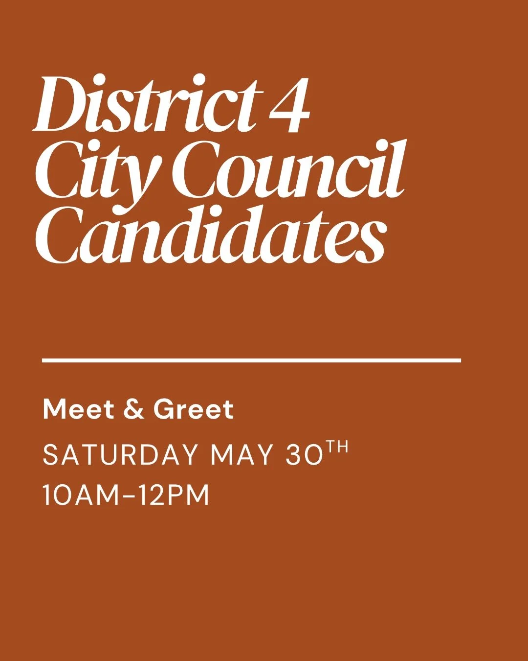 Our neighbors to the west have graciously invited Grandview neighbors to join this meet and greet on Saturday - just two days away! Here is an opportunity to casually meet some of the candidates for our district 4 city council race. Please RSVP to To