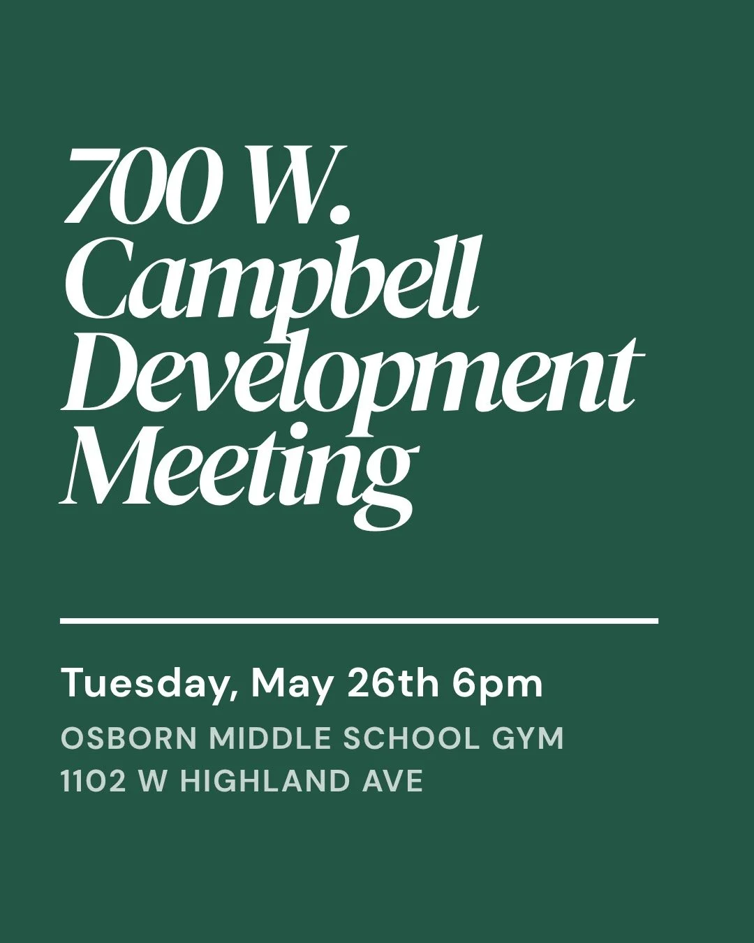 A multifamily development is proposed for 700-706 W Campbell. This meeting is your opportunity to hear the details, meet the owner and ask questions.
Please show up if you can. If not please DM or email your questions to mygrandviewphx@gmail.com and 