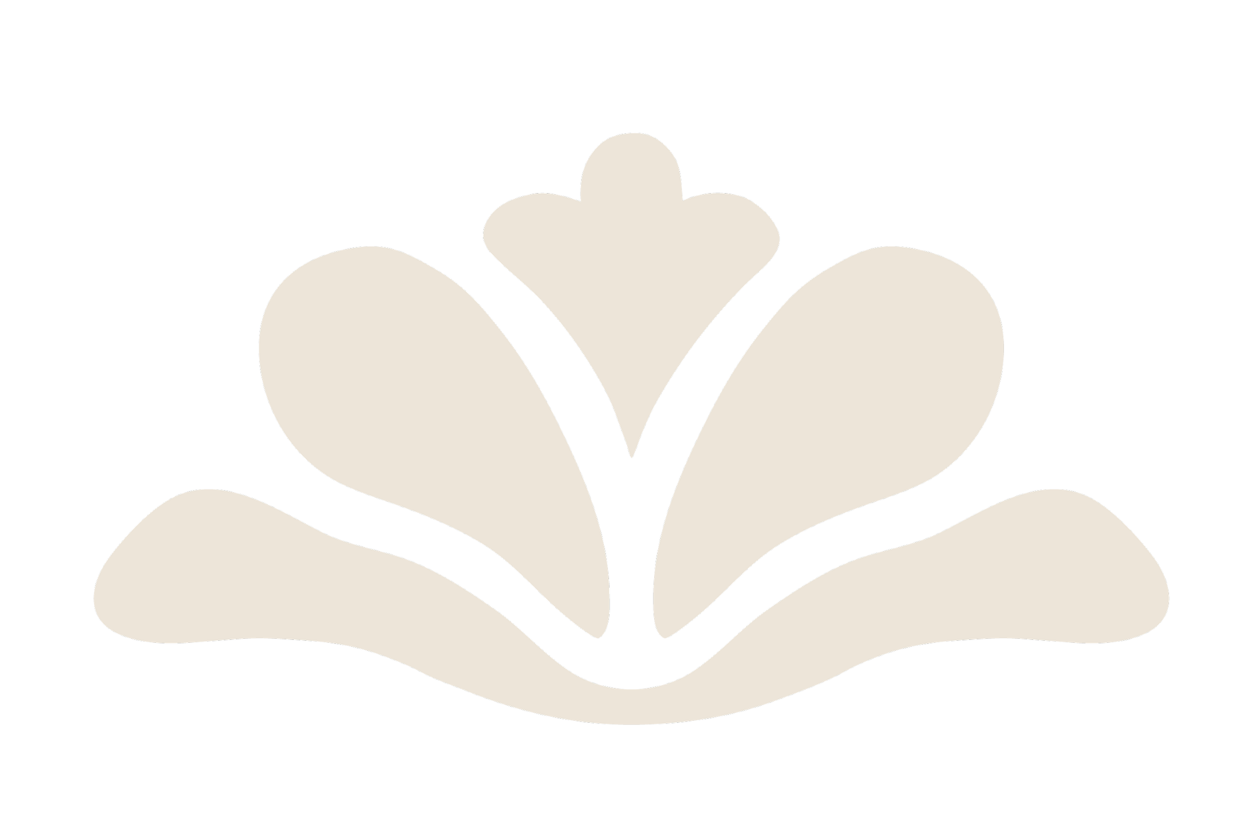 A stylized black and white graphic of a hand holding an abstract plant or flower with rounded petals or leaves.