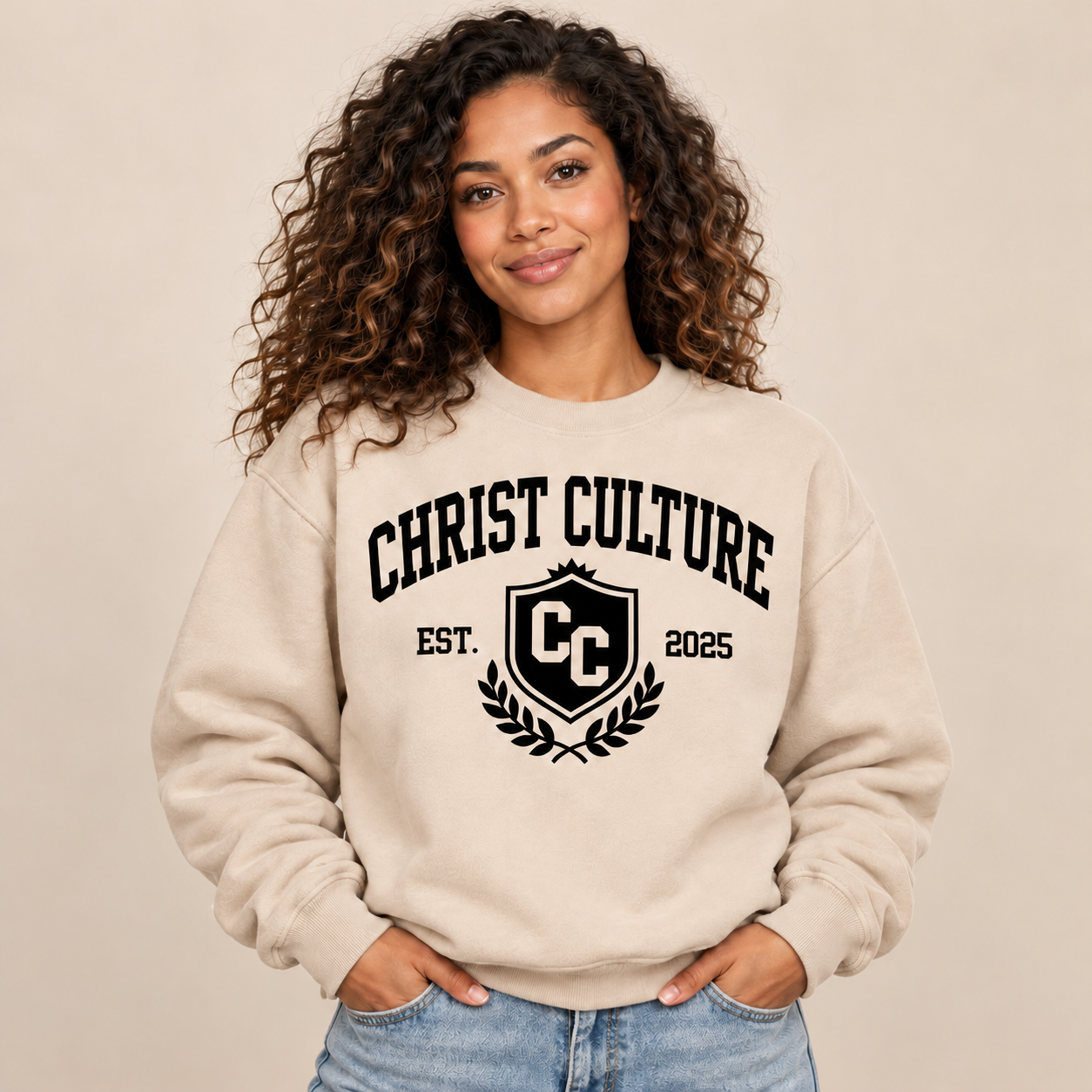 Black crest on a sand crewneck-2.png