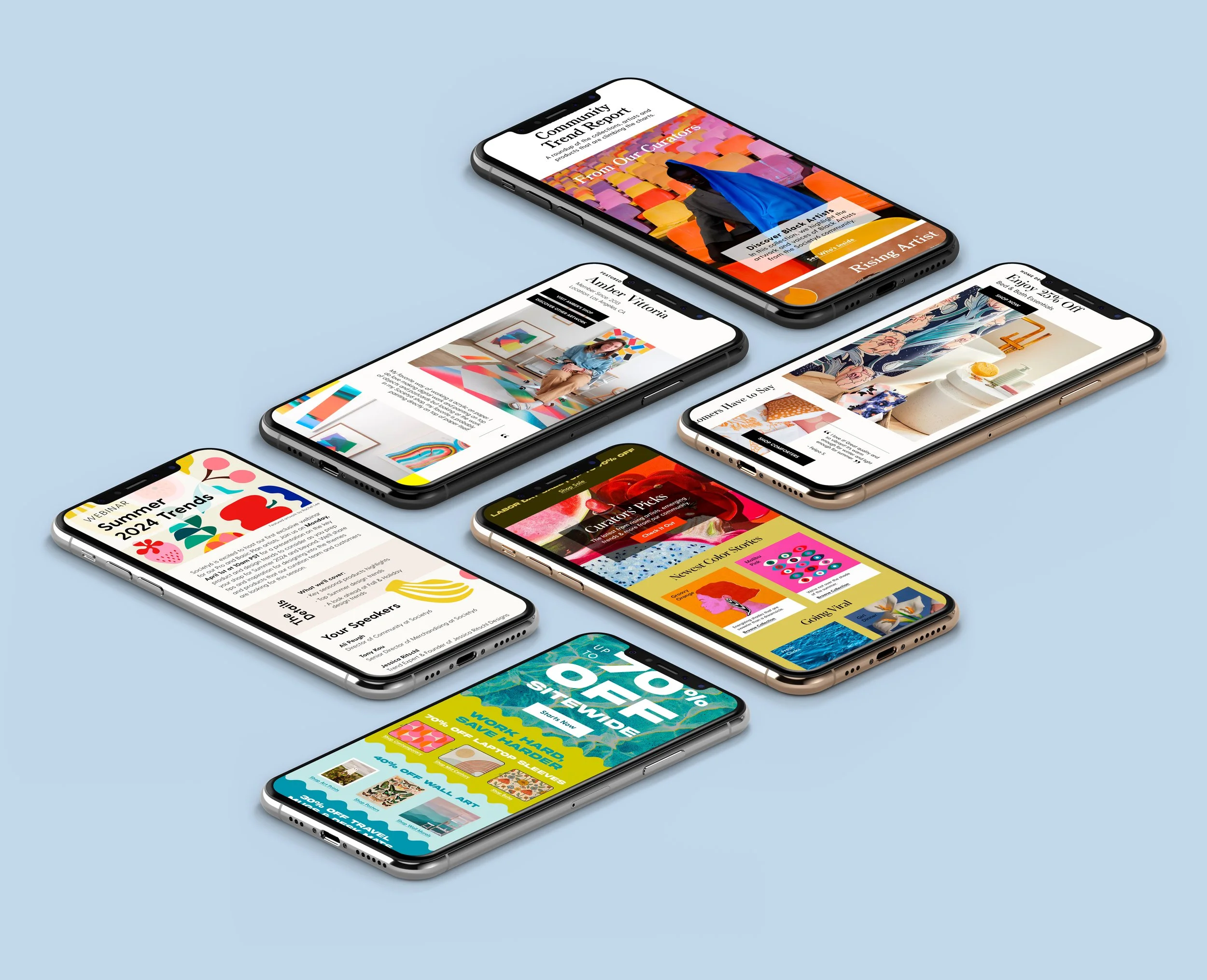  Email designs and layouts for various Society6 campaigns  