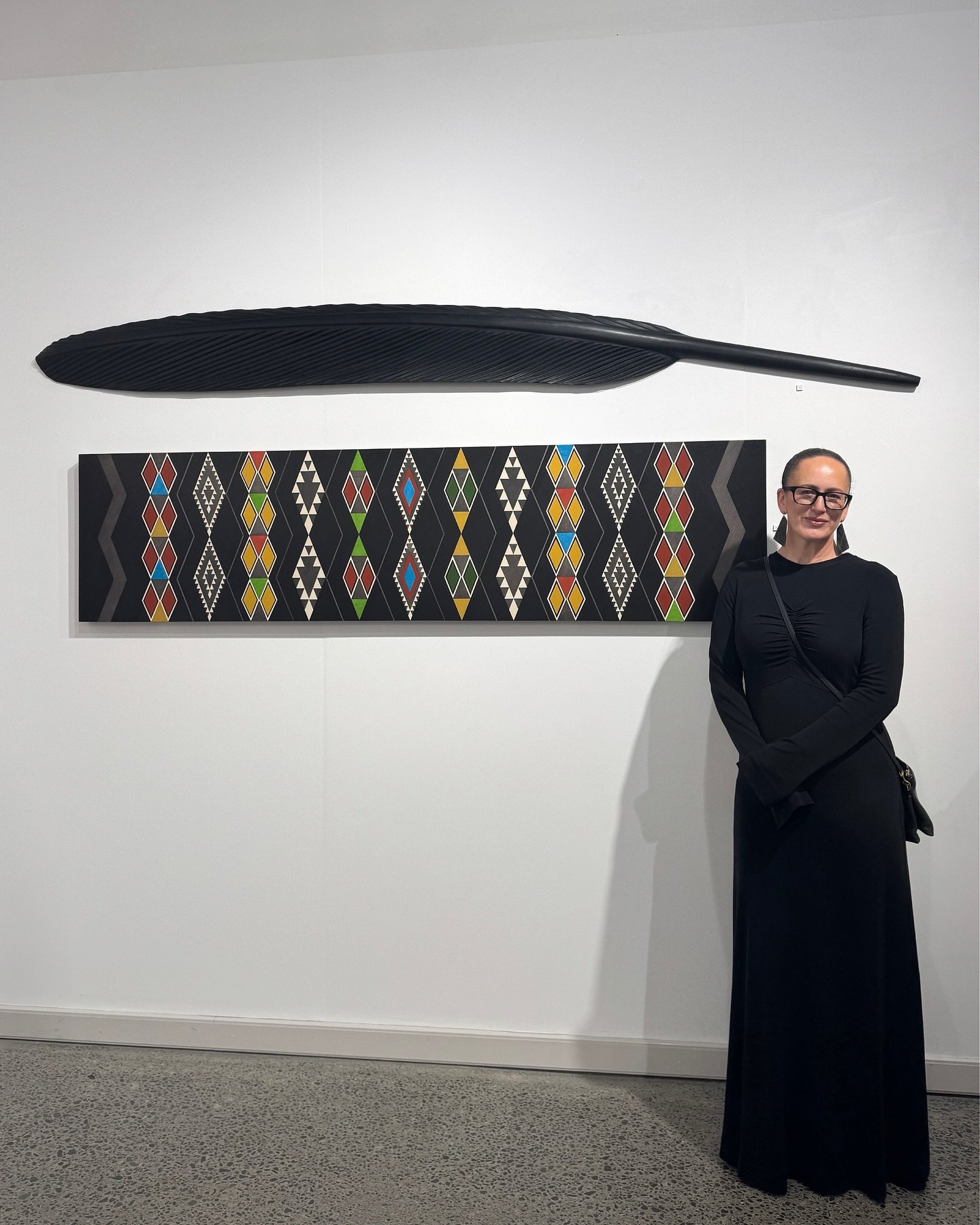 I&rsquo;m standing beside a very special painting, inspired by a kaitaka connected to my tīpuna from Ngāti Kahungunu. This particular kaitaka is held at MTG Hawke&rsquo;s Bay. I&rsquo;ve always felt a strong connection to it and have long wanted to p