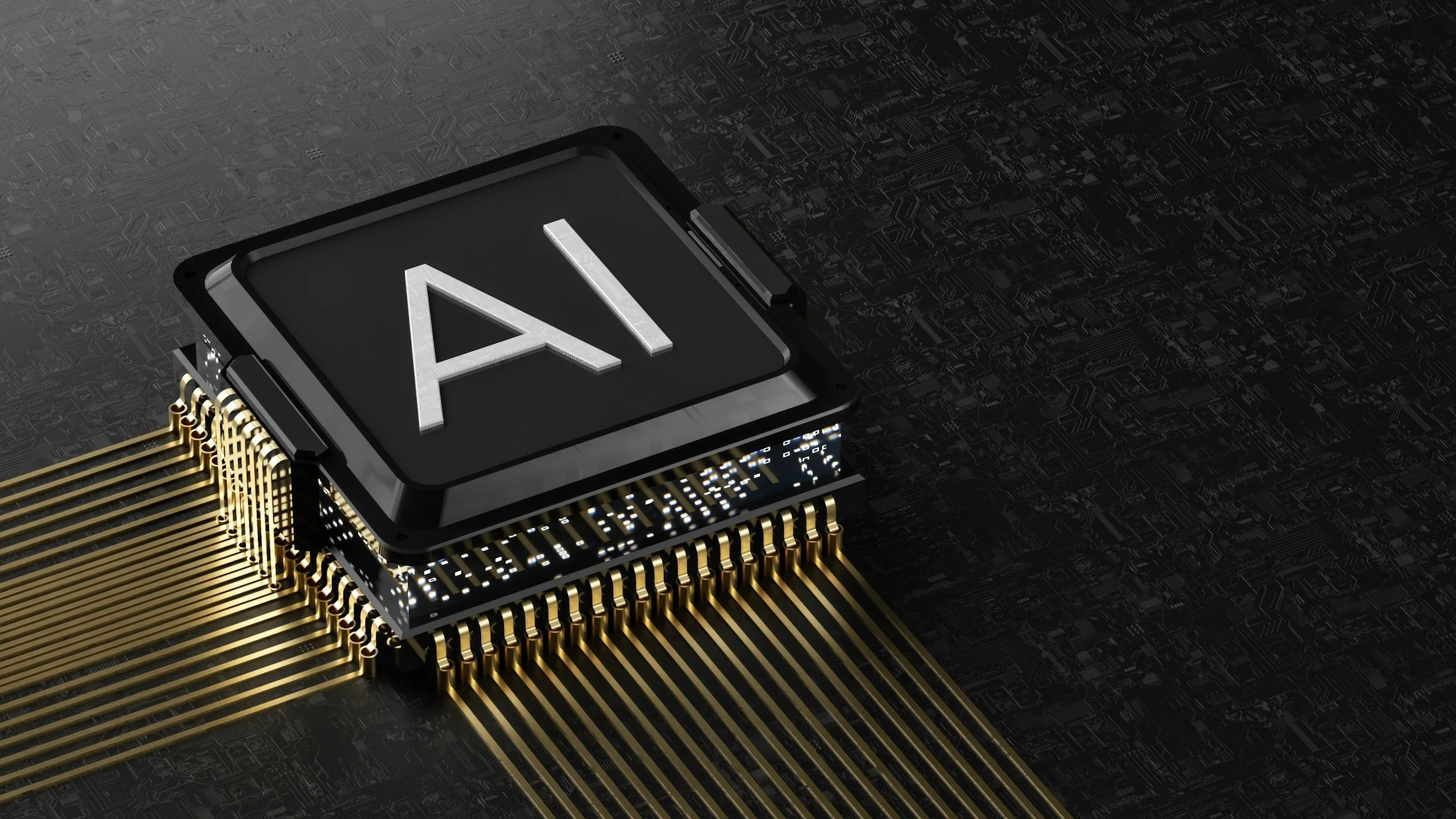 A highly stylized computer chip with gold pins and a black top displaying the letter 'A' and the number '1'.