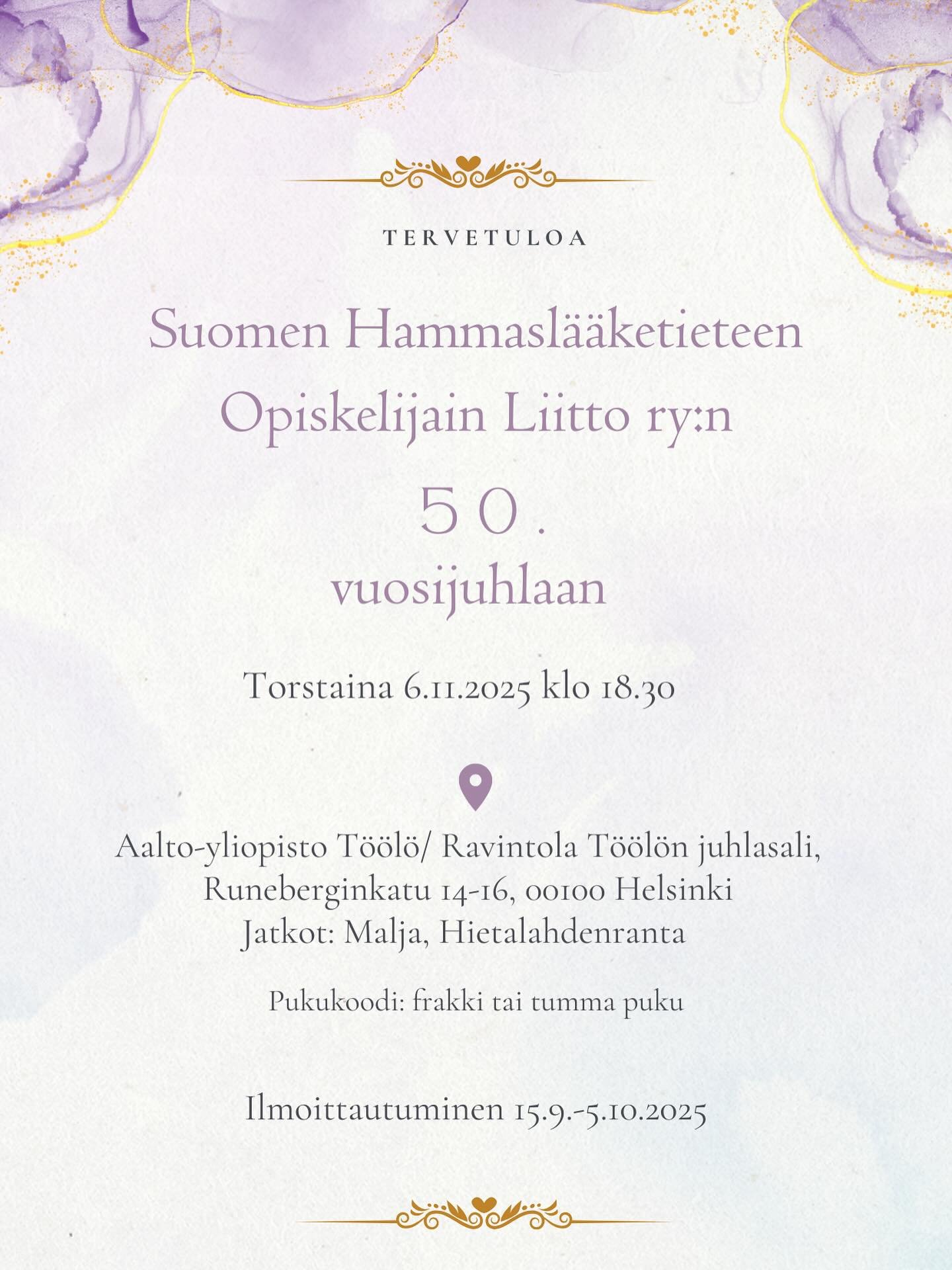 SHOL ry:n 50v. vuosijuhlien ilmoittautuminen on auki. Ilmoittautuminen kide.app linkin kautta. Linkki s&auml;hk&ouml;postissa.💕