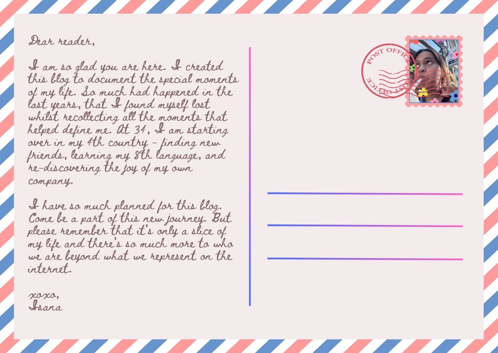 Postcard written by the blog's writer Isana