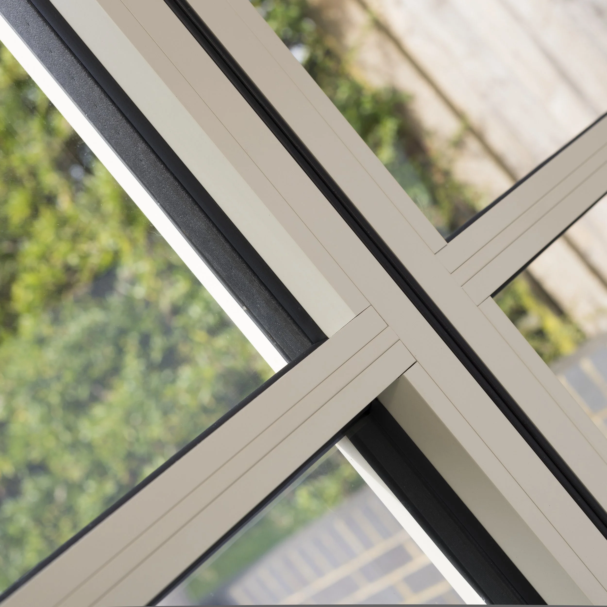Aluminium window frame detail with external view