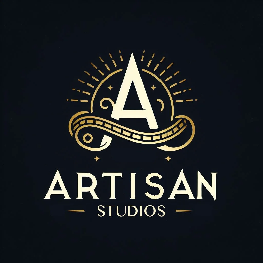 Logo for Artisan Studios featuring a large letter 'A' with decorative rays, stars, and a curved ribbon element beneath, with the words 'ARTISAN STUDIOS' below.