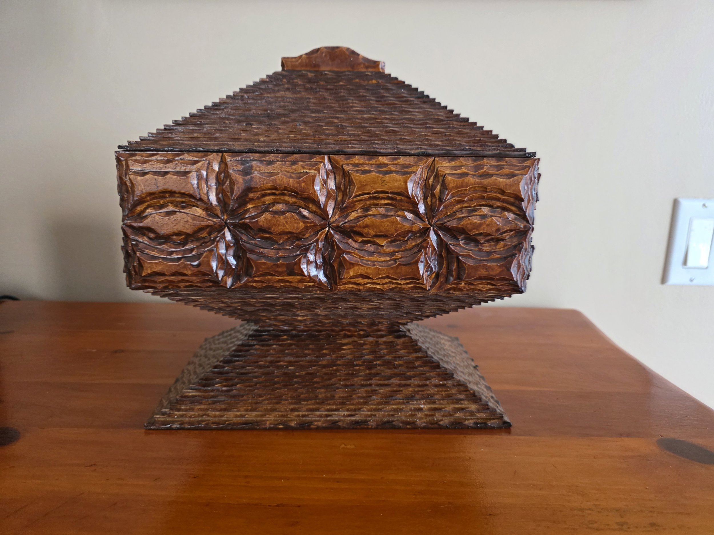 Handcrafted Swirly Tramp Art Wooden Box