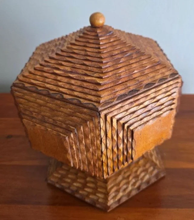 Tramp Art Hexagonal Keepsake Box