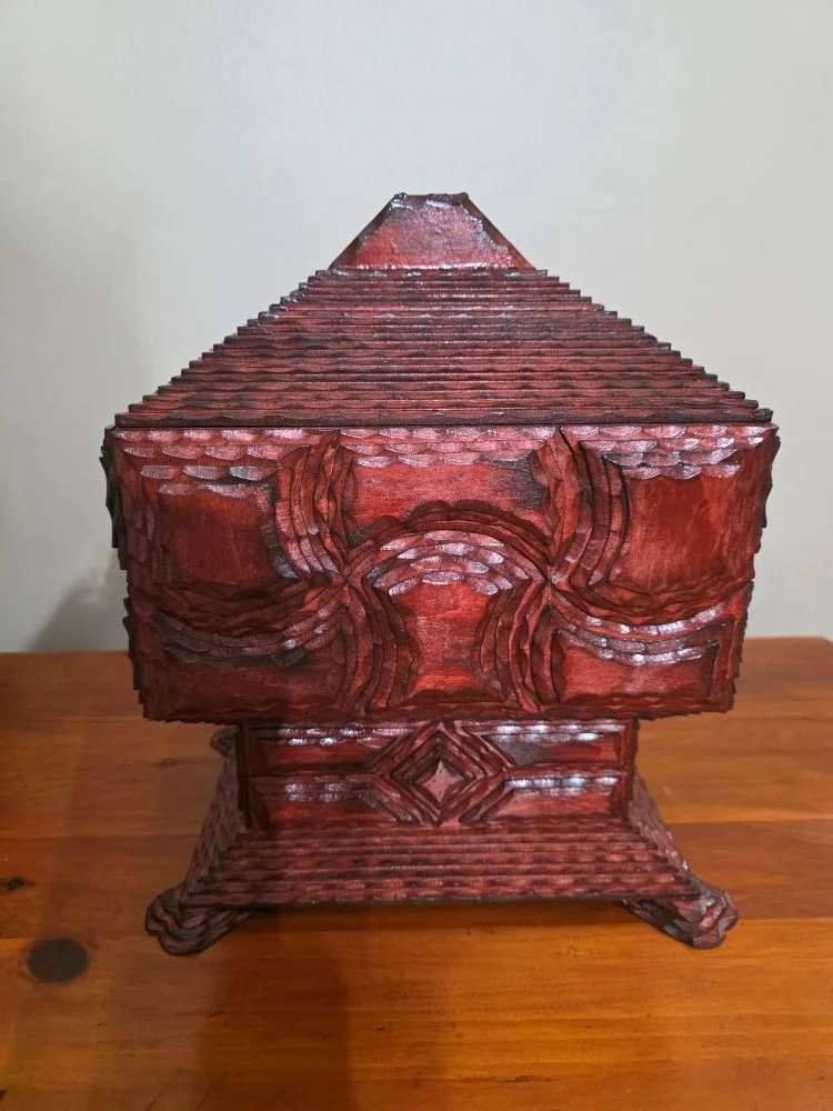 Tramp Art Cherry Pedestal Swirl Box