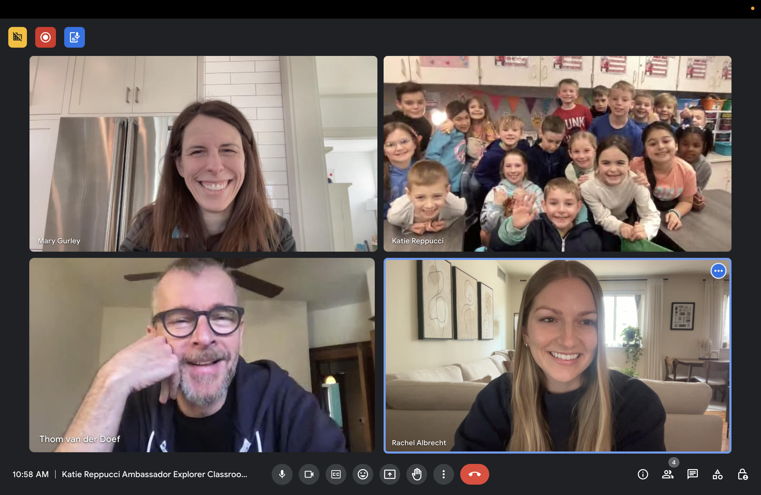 Remote feedback session with Thom, teachers, and an elementary classroom on a video call