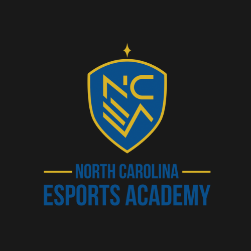 Logo for North Carolina Esports Academy featuring a shield emblem with 'NC' and a star, and the text 'North Carolina Esports Academy' below.