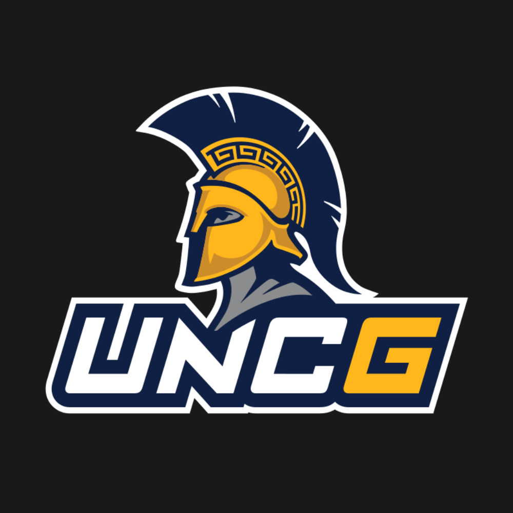 UNC Greensboro logo featuring a stylized female figure holding a sword, with a shield background and the text 'UNC Greensboro' on a black background.