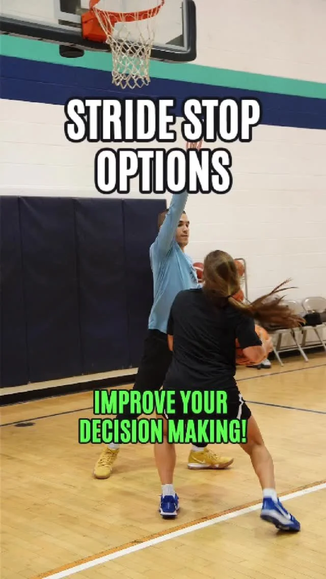 Stride stop decision making 🔑
Working on reading & reacting and NOT making predetermined decisions. Basketball is a game of reaction, so our training should reflect that.
Hands down = pivot away
1 hand up = step thru
2 hands up = step around