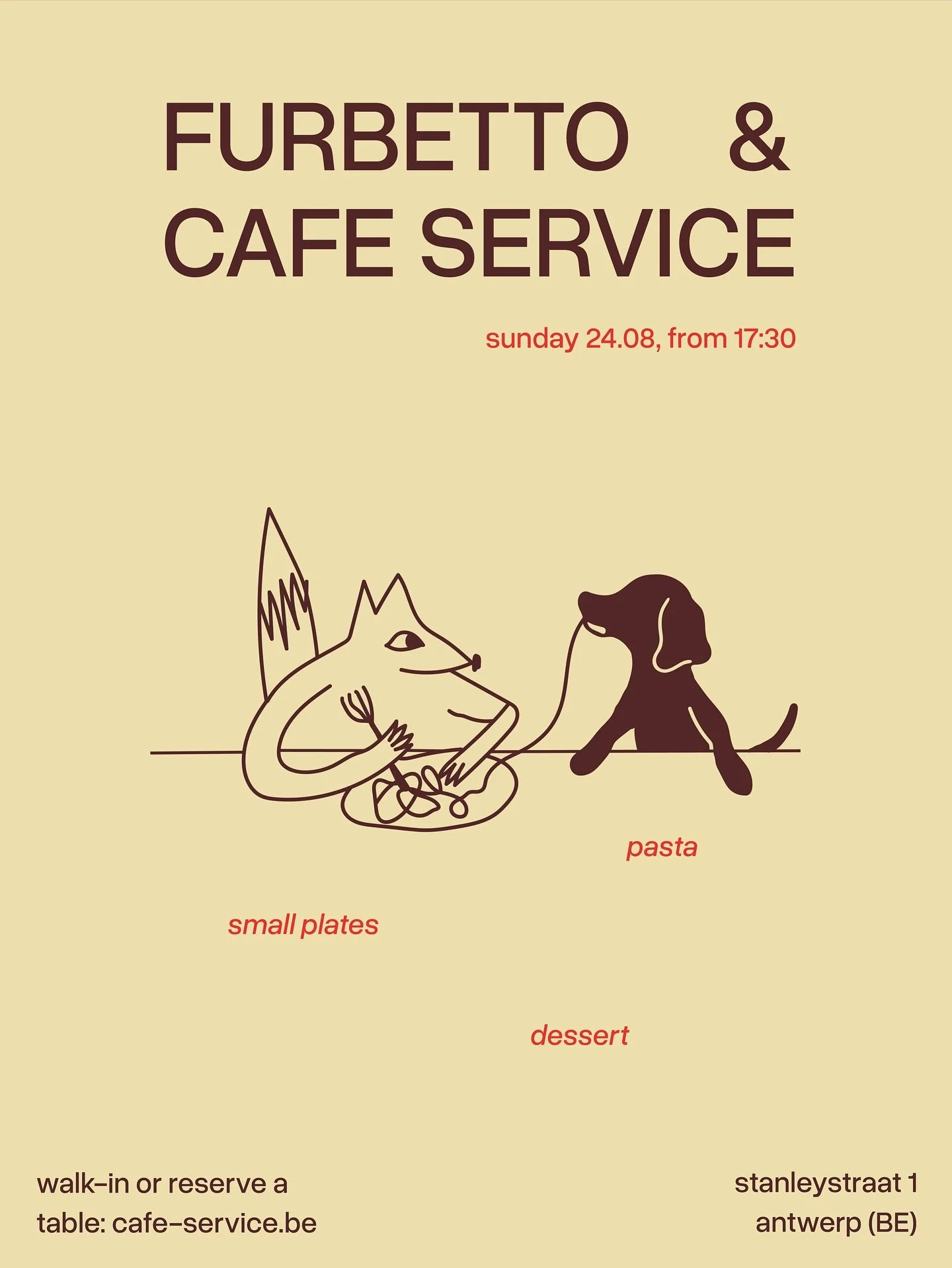 Furbetto x Caf&eacute; Service! 
We&rsquo;re teaming up with our friends from Furbetto (Heverlee) - and if the name didn&rsquo;t give it away, yes&hellip; things might get a little cheeky. 
Expect good vibes, Italian flair, and a sharing - a la carte