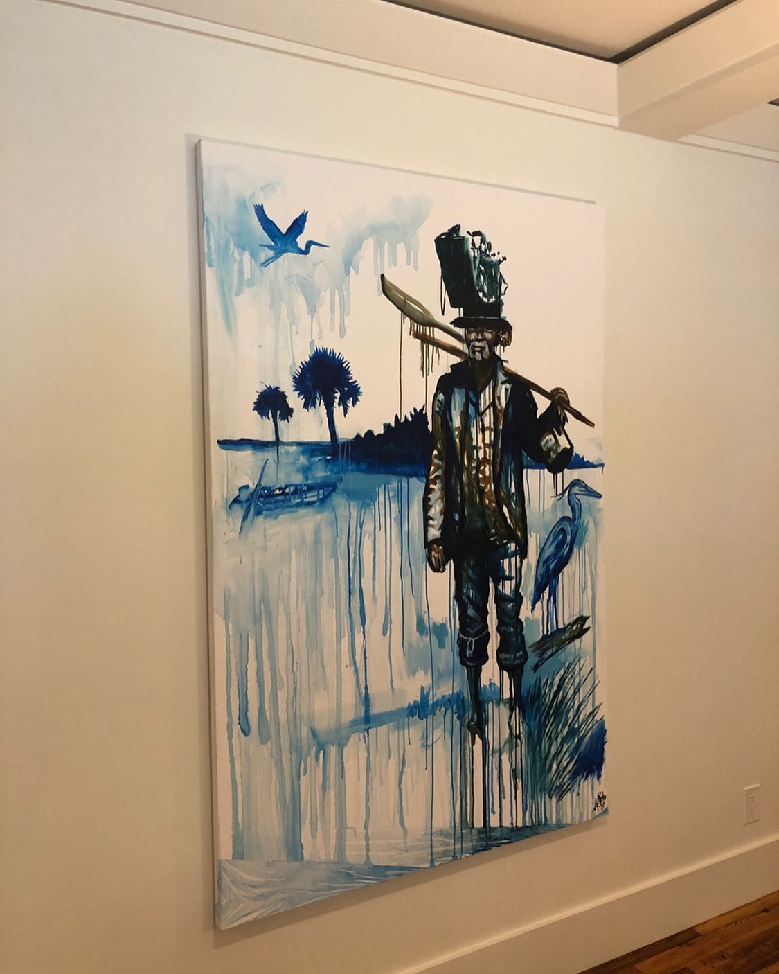 Lovely low country artwork done by local artist Amiri.  Color scheme for the boutique hotel was inspired by his work. @mayrivermanor @amirifarris